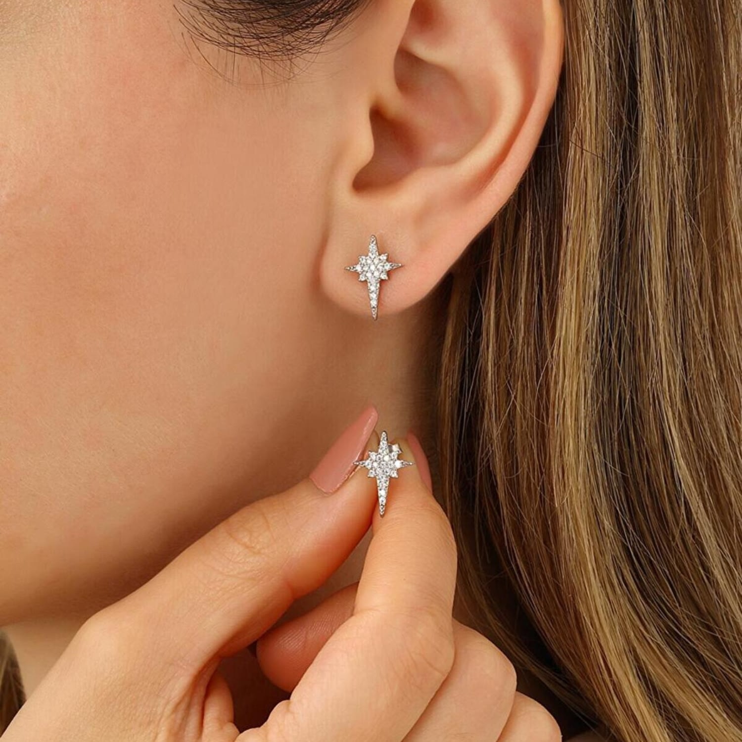 Northern Star Starburst Sterling Silver Stud Earring - Silver