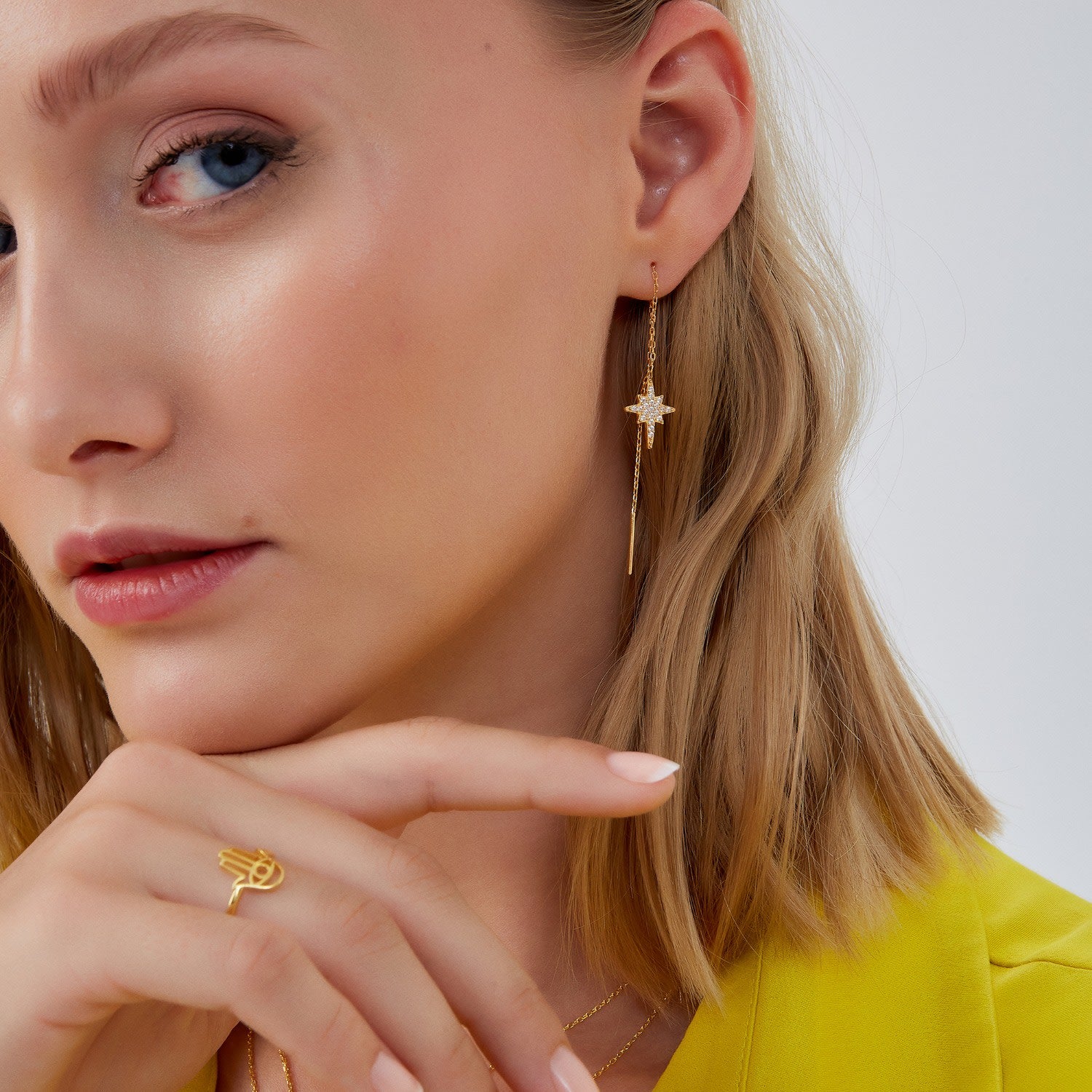 Northernstar Starburst Sterling Silver Chain Drop Chain Earrings & Necklace Set - Gold