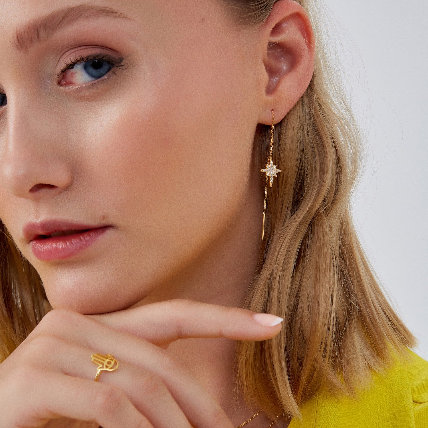 Northernstar Starburst Sterling Silver Chain Drop Earring - Gold