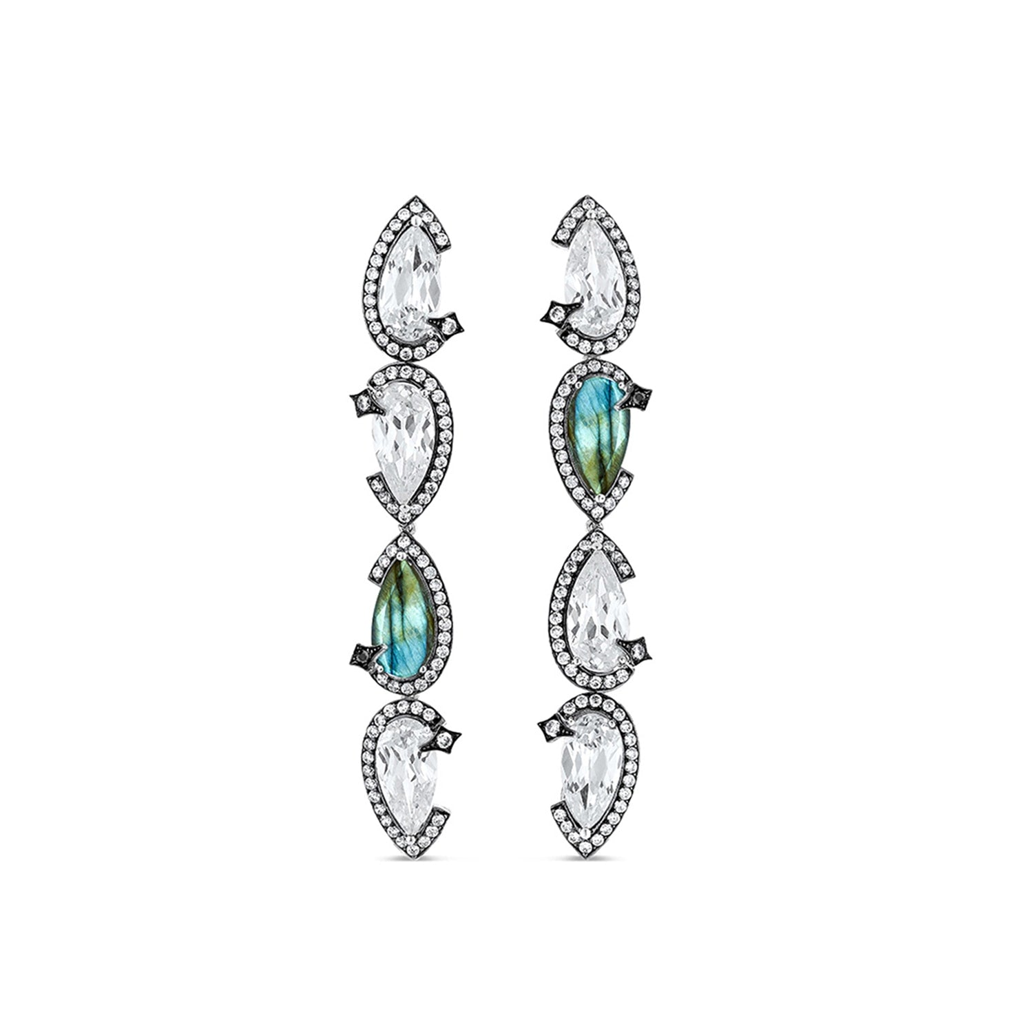 Nourish Drop Earrings With Natural Black Diamond & Man Made Cz Diamond Stimulant In Platinum
