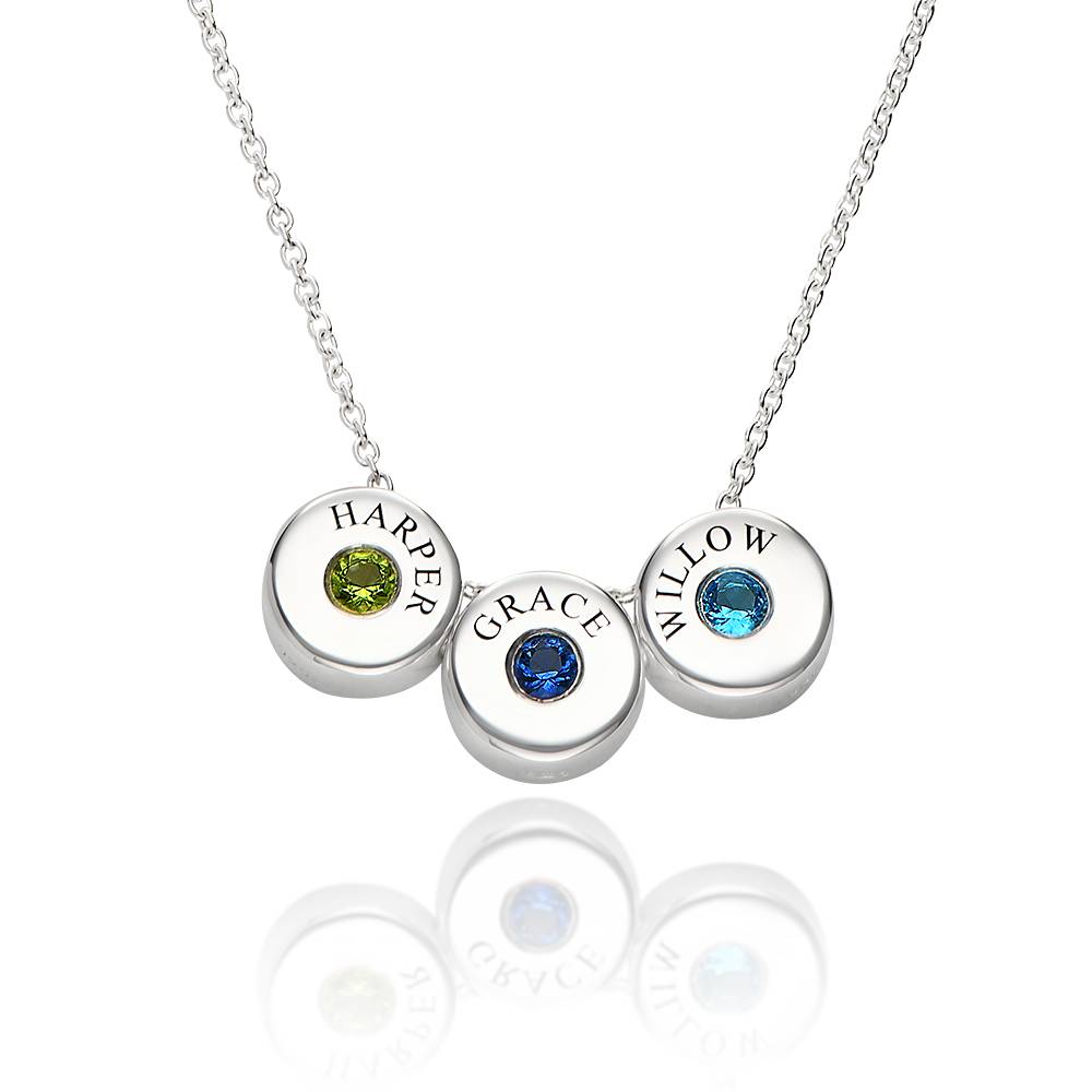 Nova Birthstone Necklace with Engraved Names in Silver