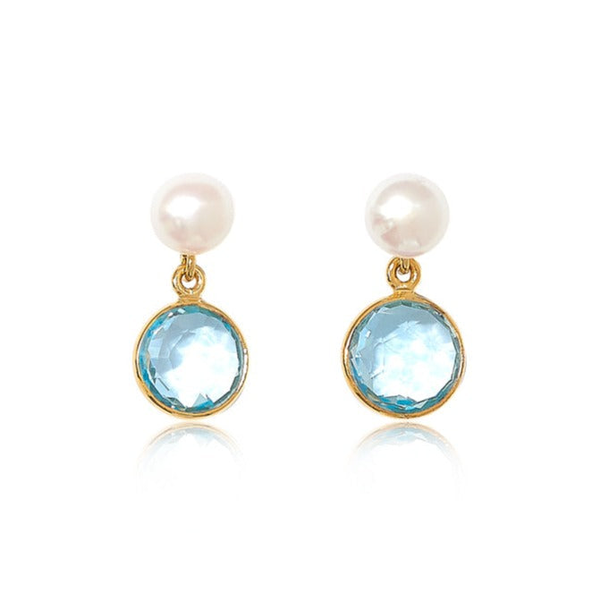Nova Blue Topaz & Cultured Freshwater Pearl Drop Earrings