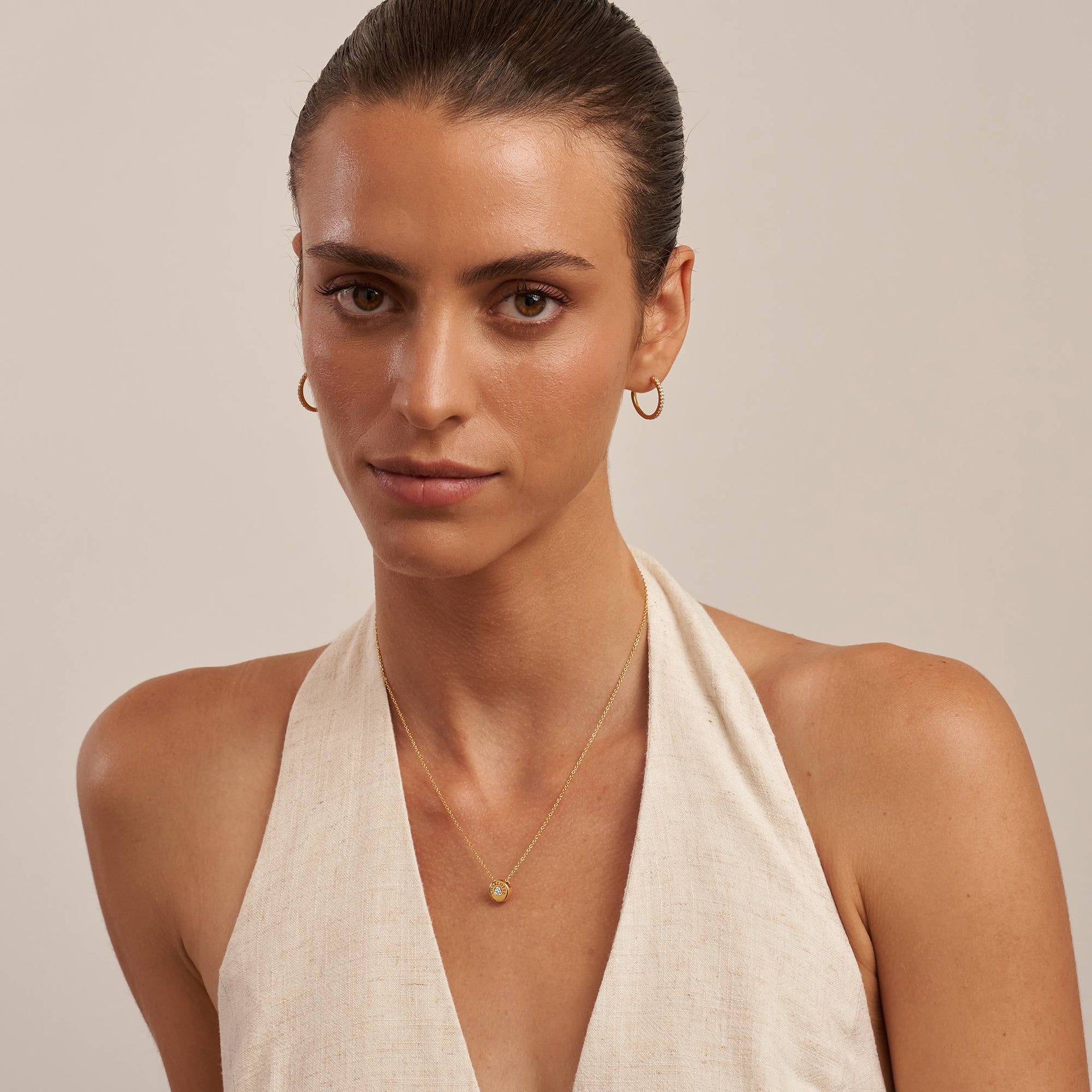 Nova Diamond Necklace with Engraved Names in Gold Plating