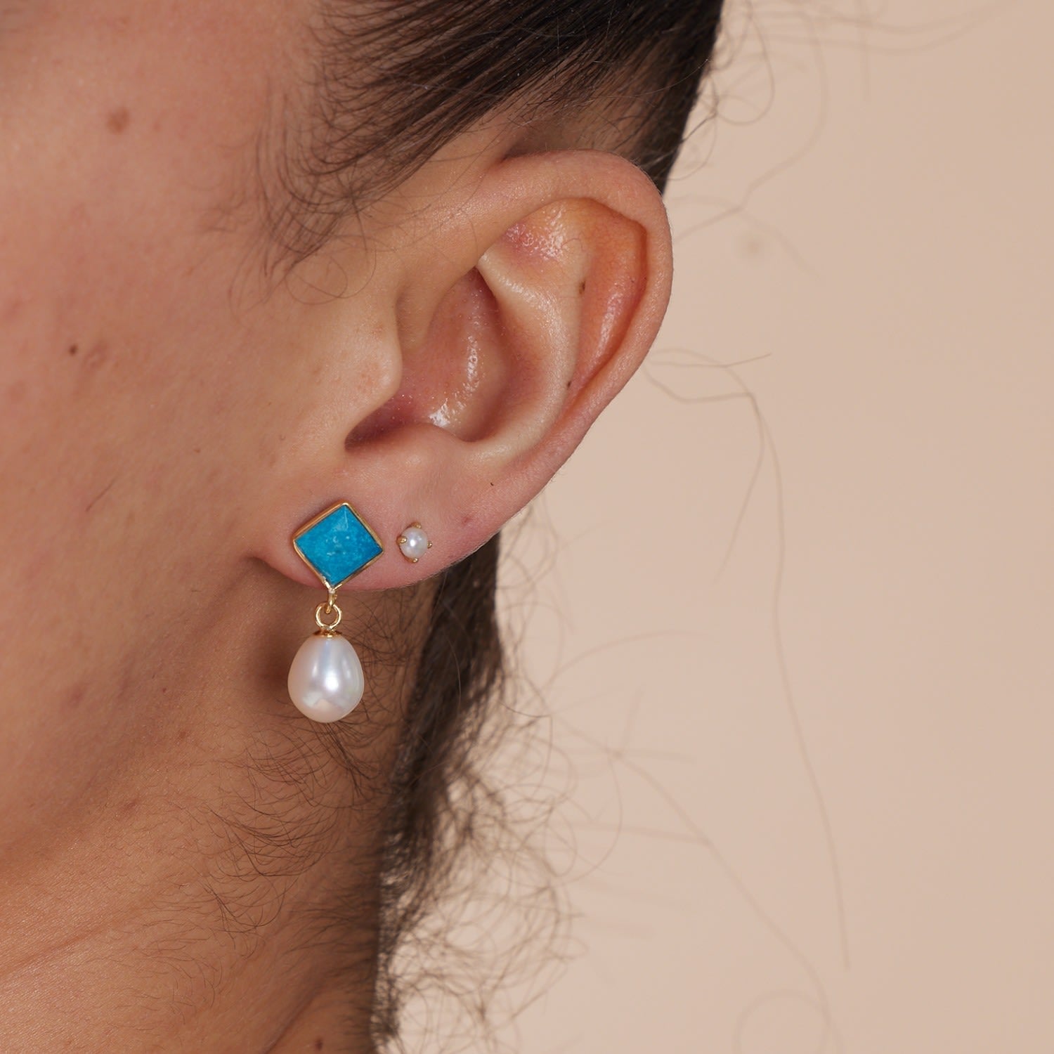 Nova Diamond-Shaped Turquoise & Cultured Freshwater Pearl Drop Earrings