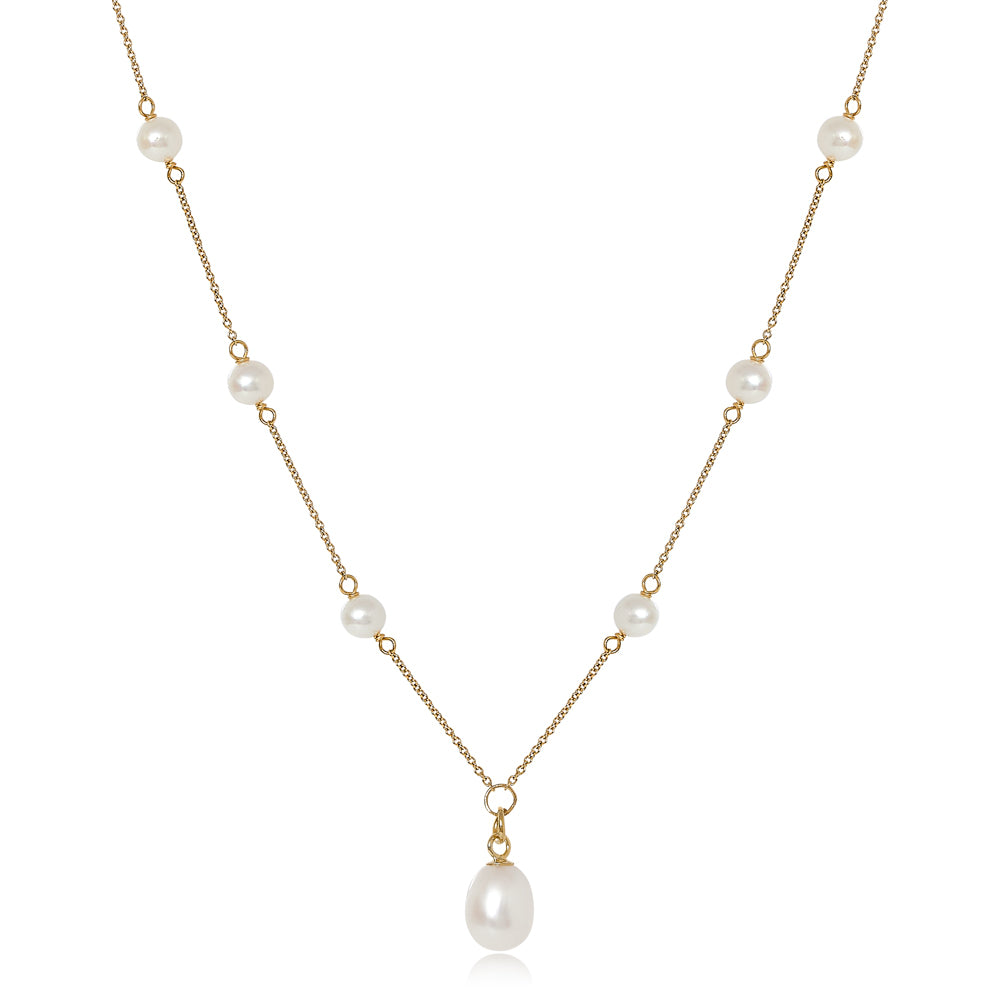 Nova Fine Chain Necklace With Cultured Freshwater Pearls & Pendant Drop