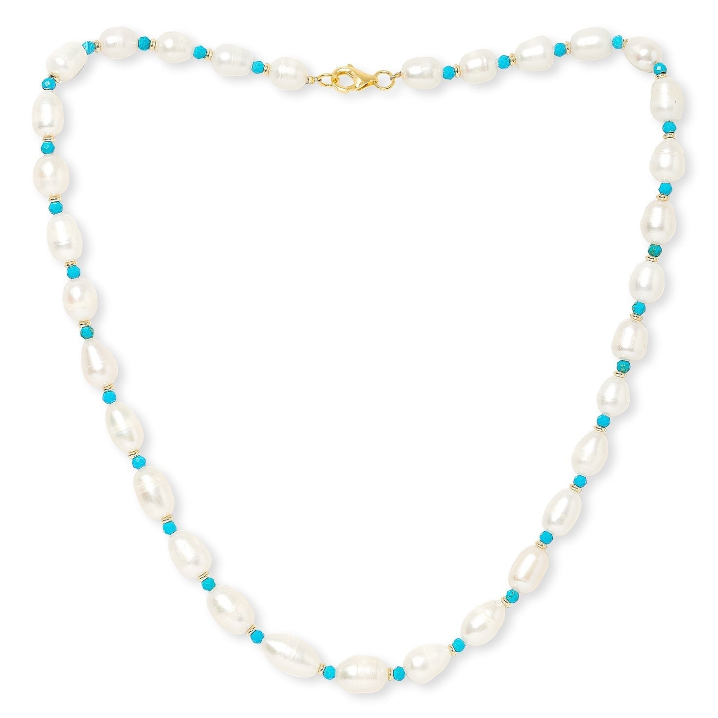Nova Oval Baroque Cultured Freshwater Pearl Necklace With Turquoise & Gold Beads