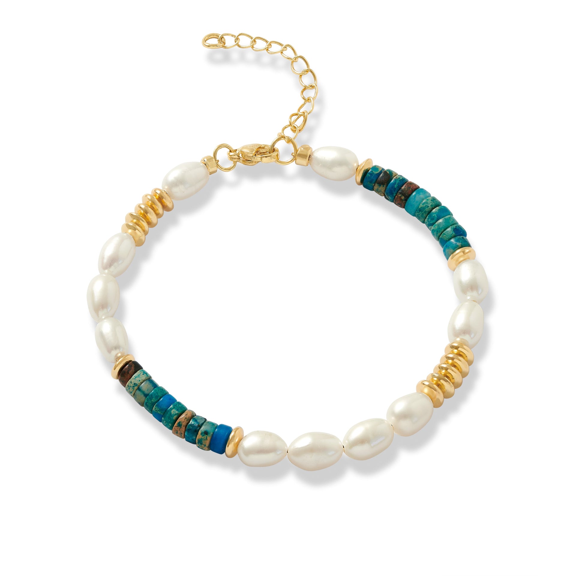 Nova Oval Cultured Freshwater Pearl Bracelet With Blue Jasper & Gold Beads