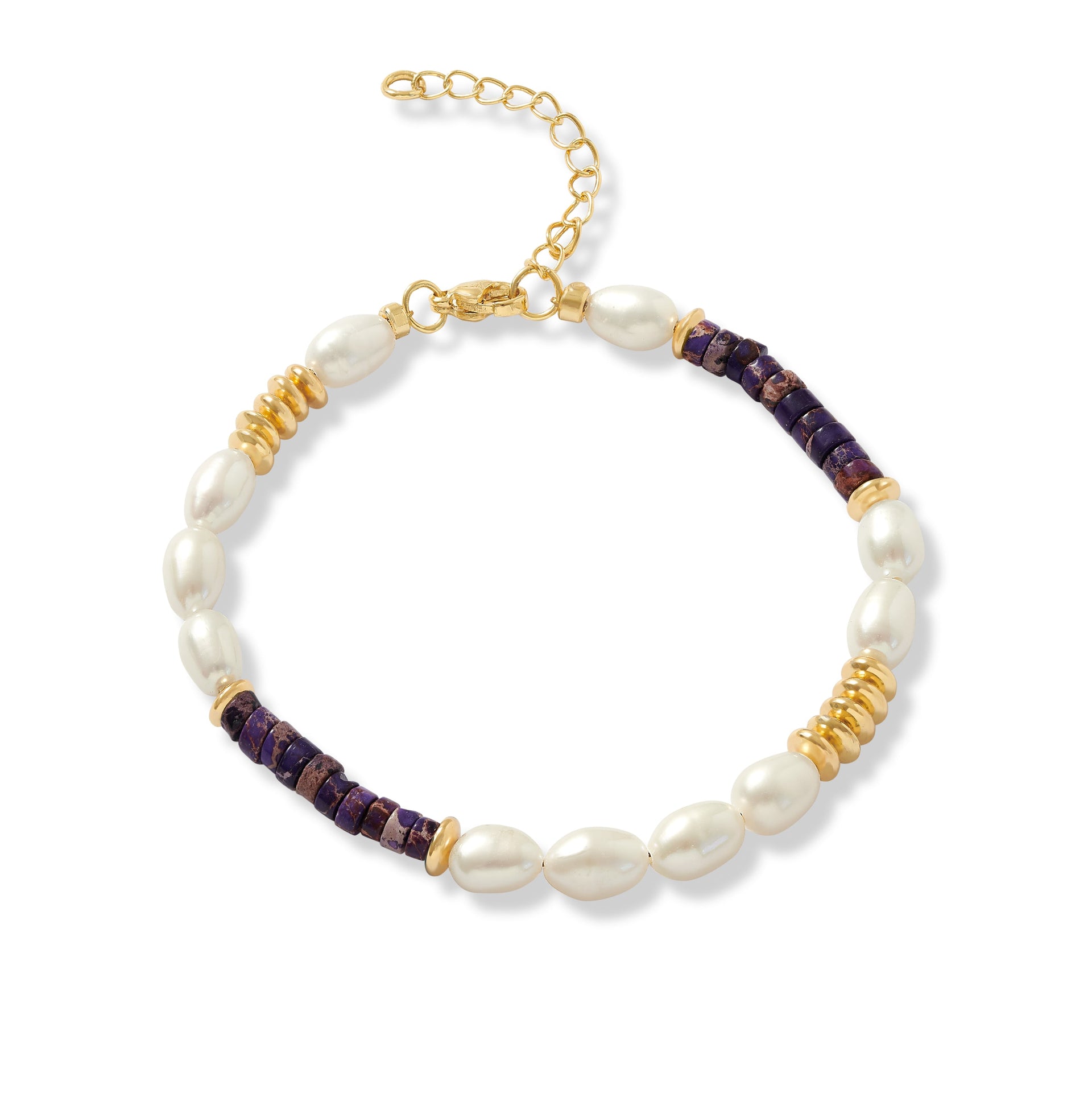 Nova Oval Cultured Freshwater Pearl Bracelet With Purple Jasper & Gold Beads