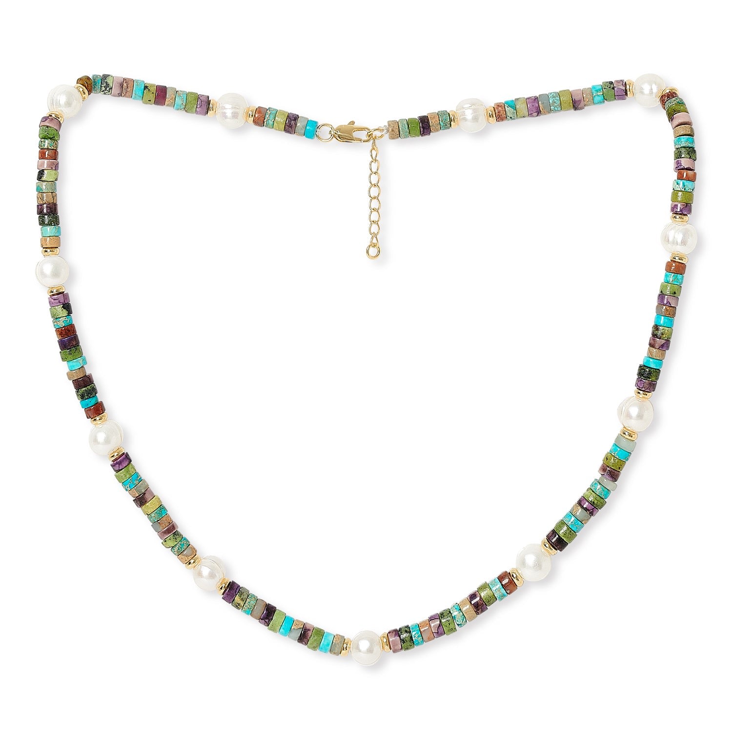 Nova Oval Cultured Freshwater Pearl Necklace With Blue Mix Jasper & Gold Beads