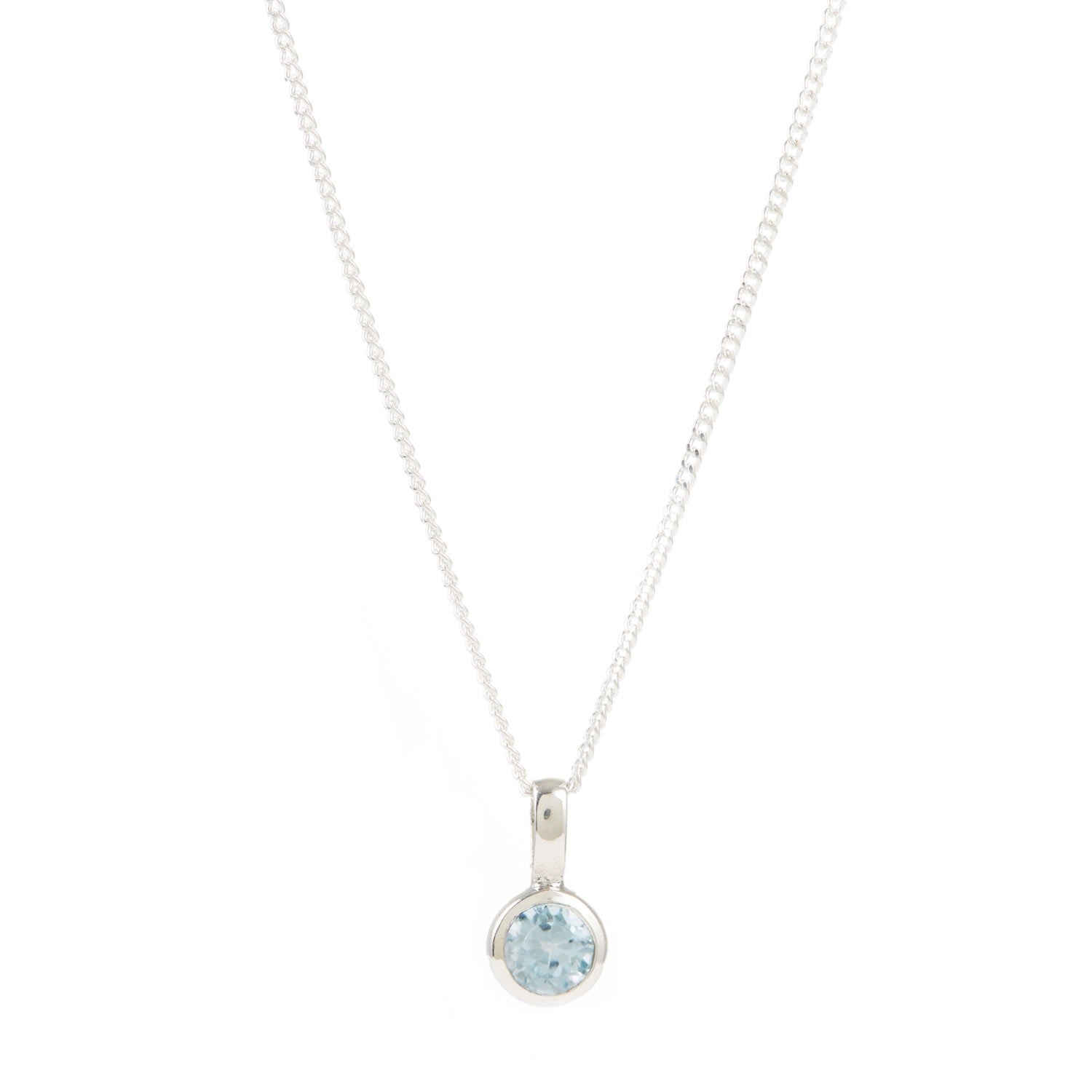November Birthstone Charm Silver Necklace - Blue Topaz