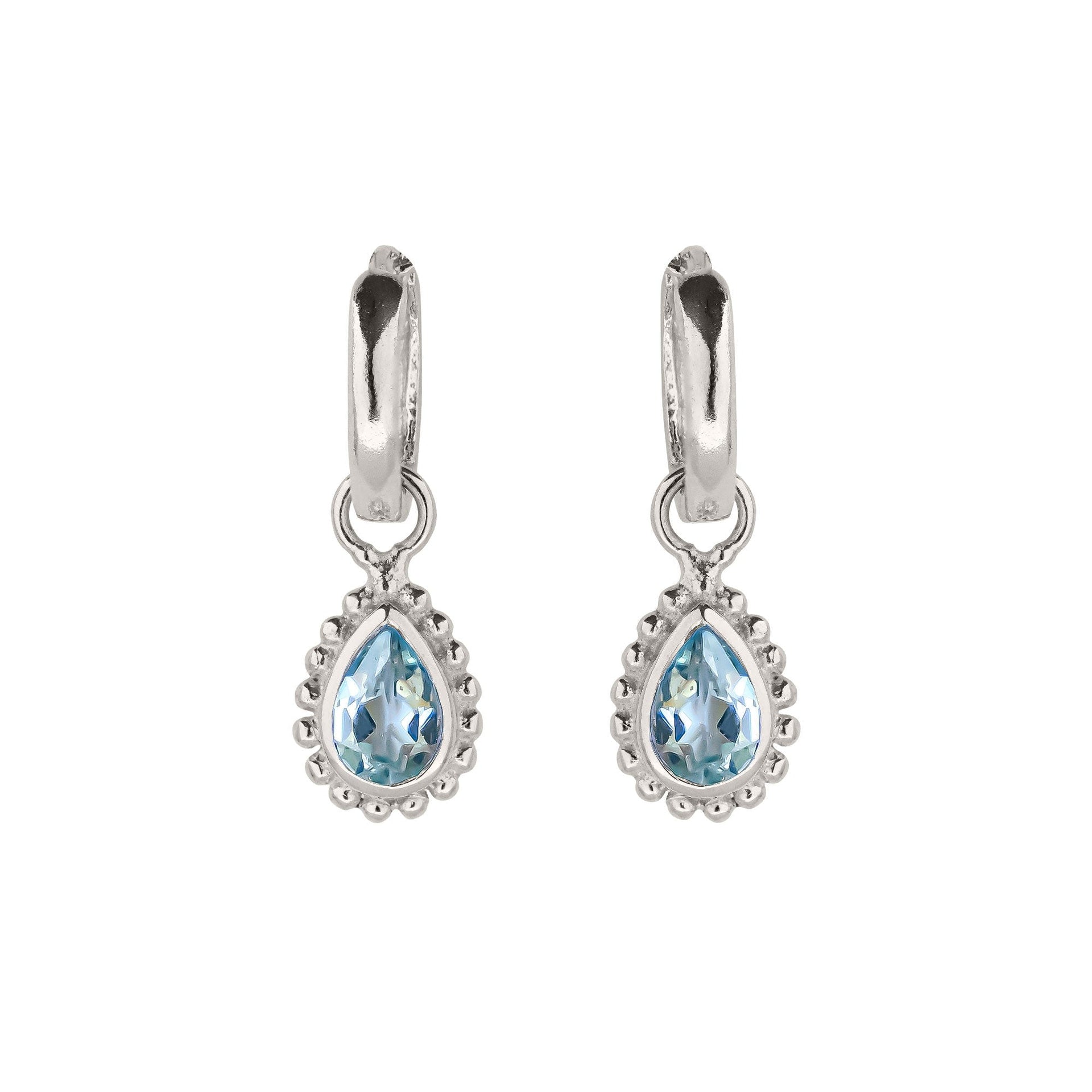 November Birthstone Sterling Silver Huggie Hoops - Blue Topaz
