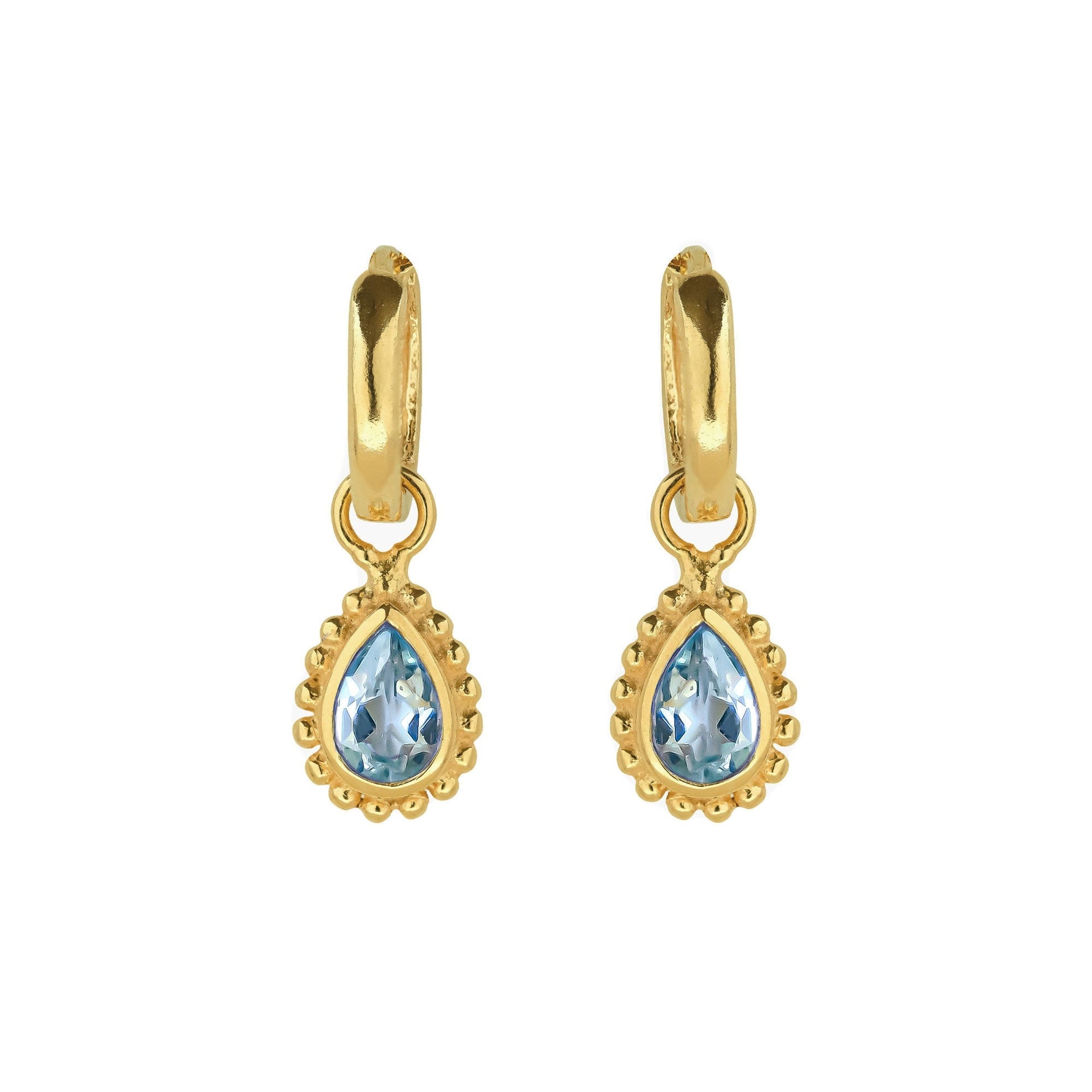 November Birthstone Gold Huggie Hoops - Blue Topaz