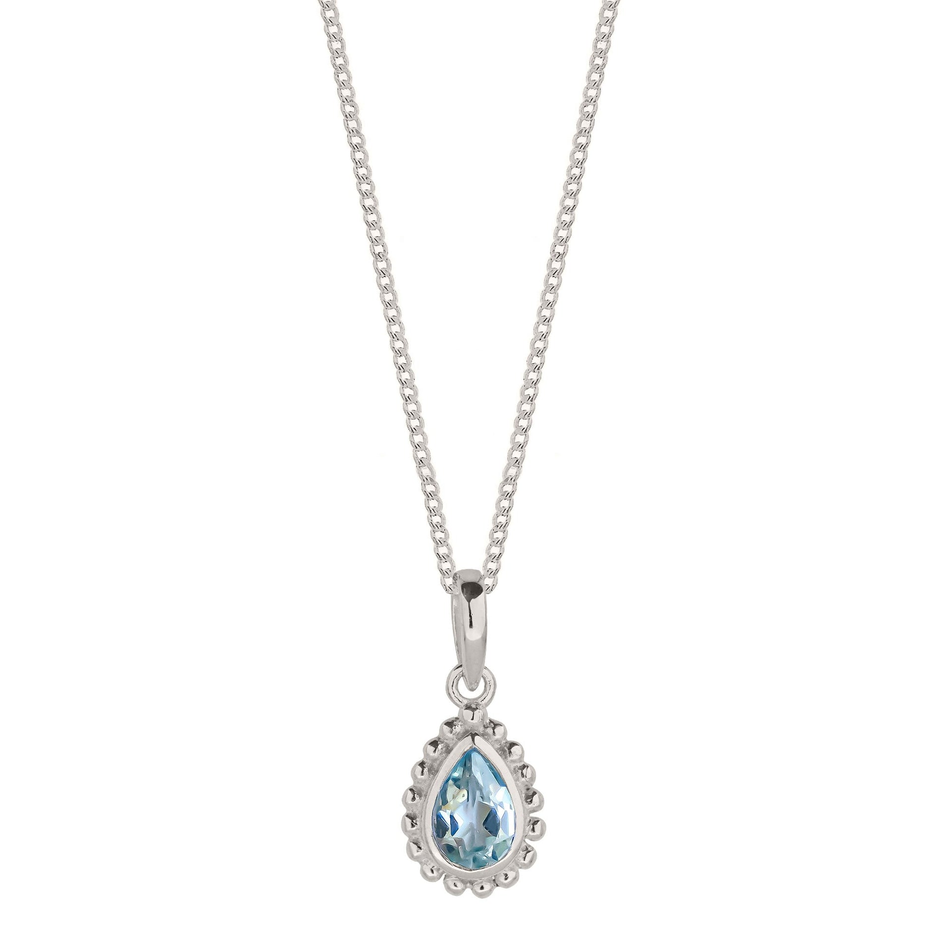 November Birthstone Sterling Silver Necklace - Blue Topaz