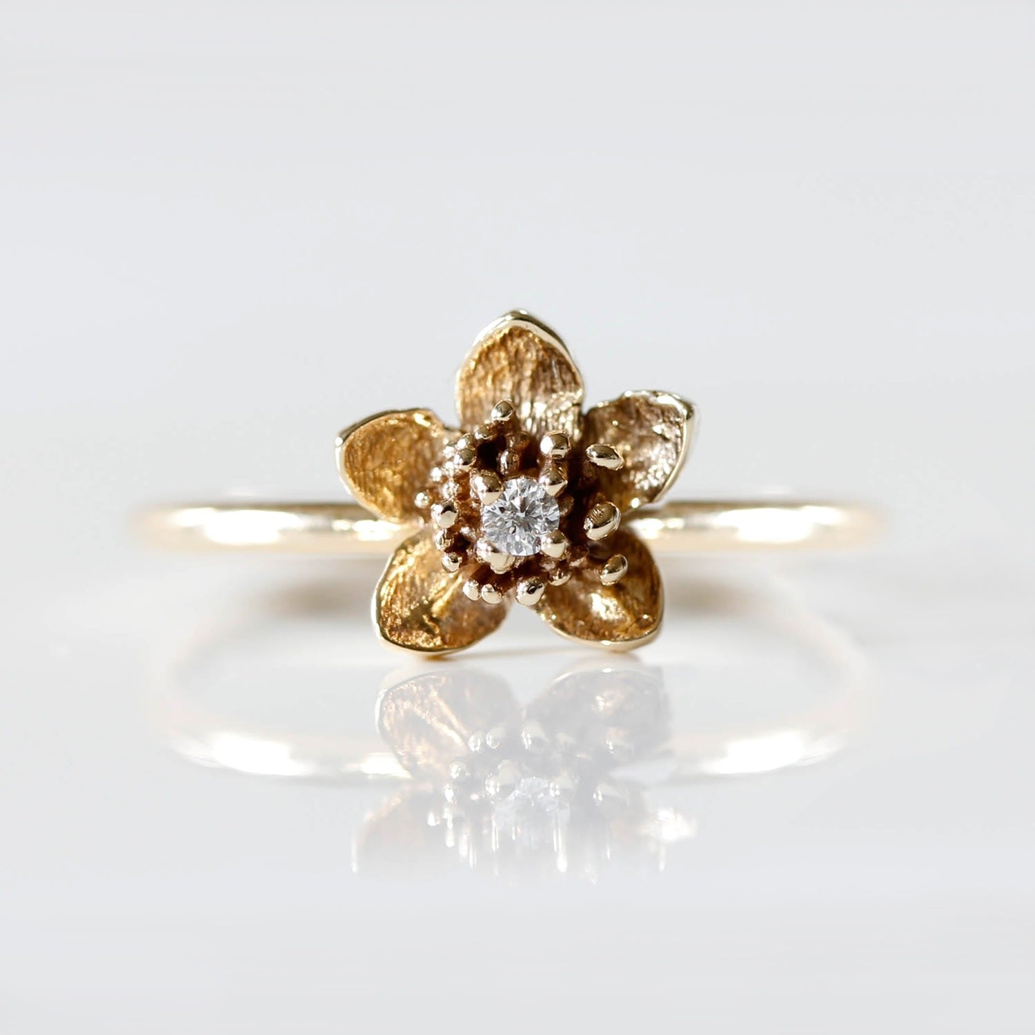 Diamond Cherry Blossom Ring - Gold