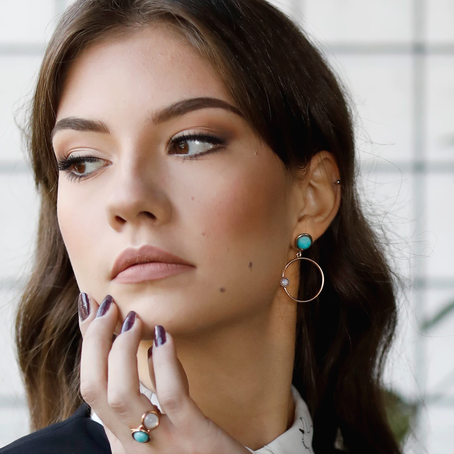 Satellite Rose Gold Amazonite Hoop Earrings