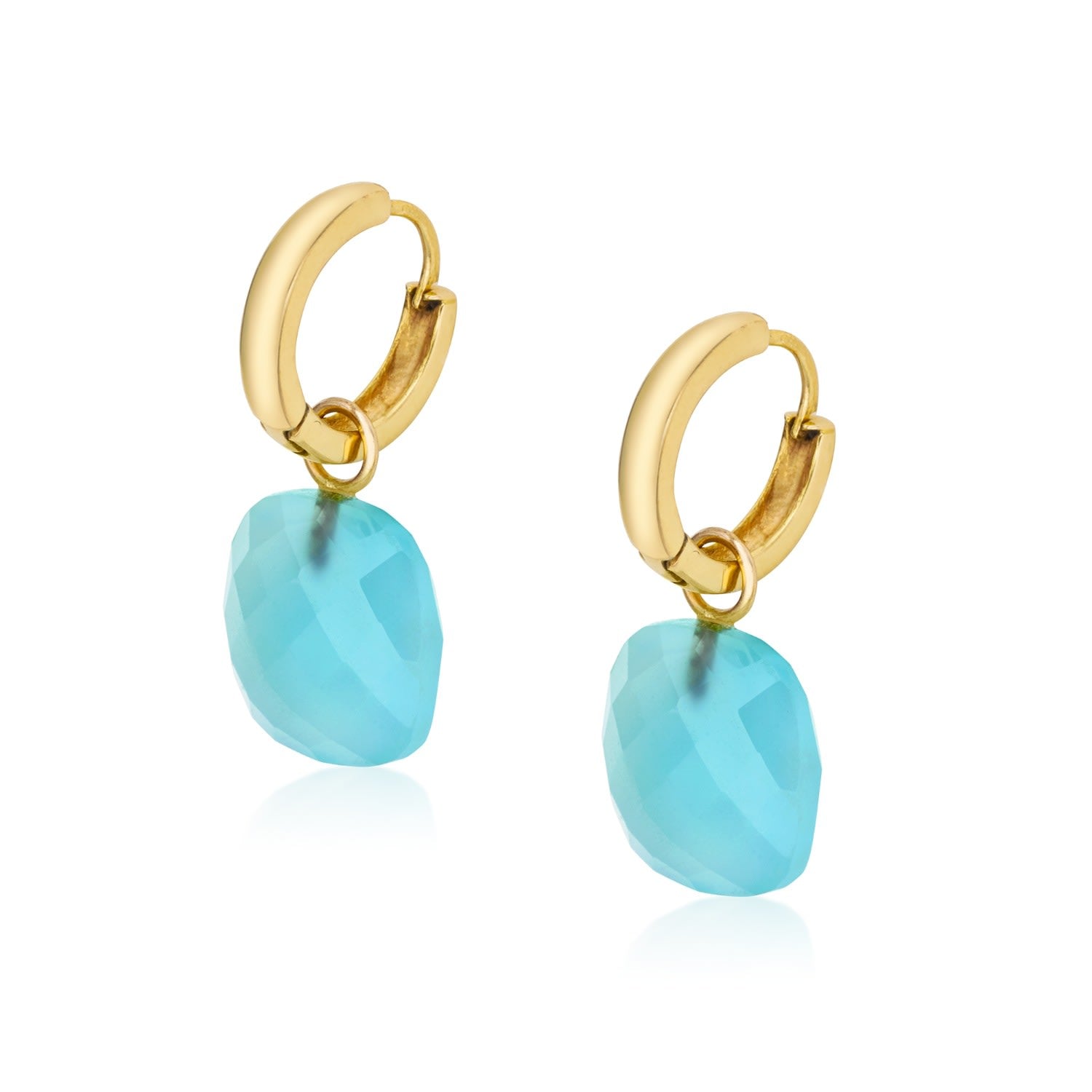 14K Gold Blue Chalcedony Hoops