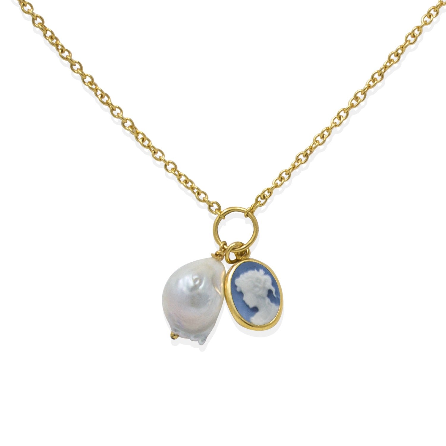 Sky Blue Cameo With A Pearl Necklace