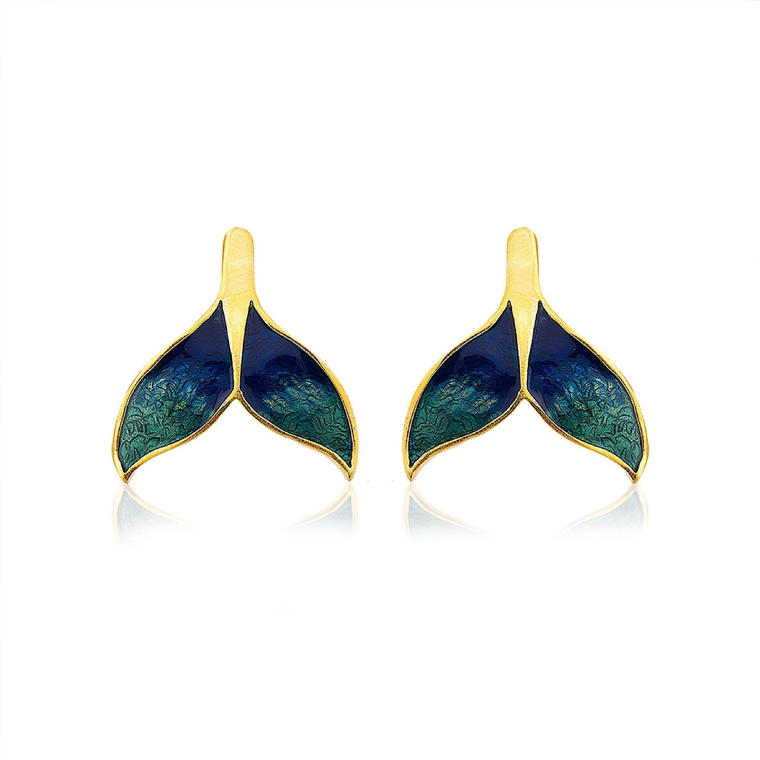 Green & Navy Blue Whale Tail Earrings