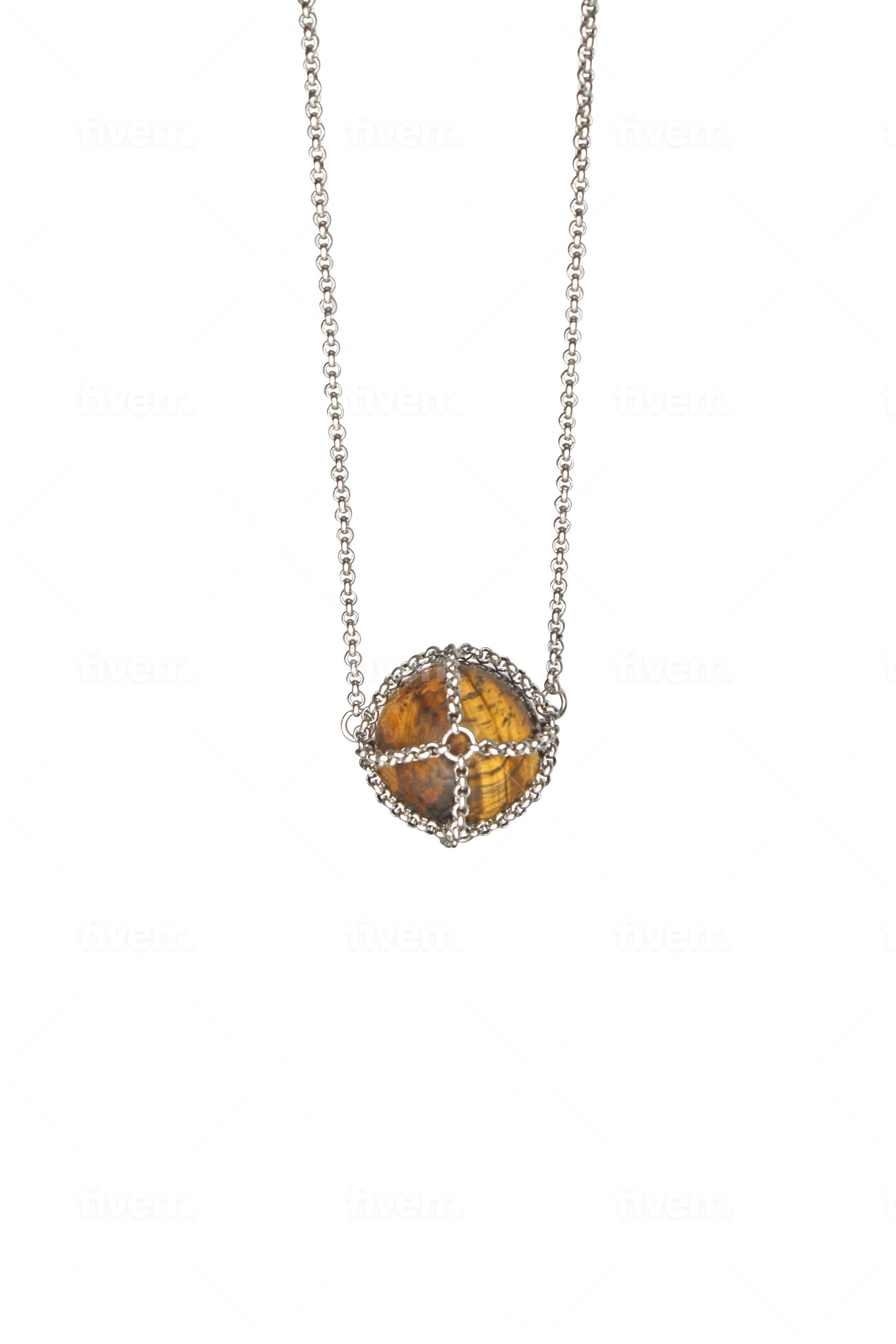 Caged Tigers Eye Sphere Necklace