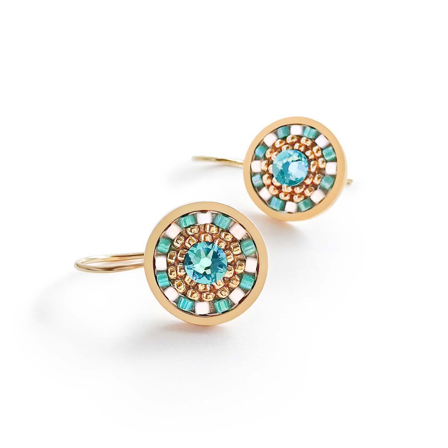 Striped Medallion Drop Earrings - Turquoise