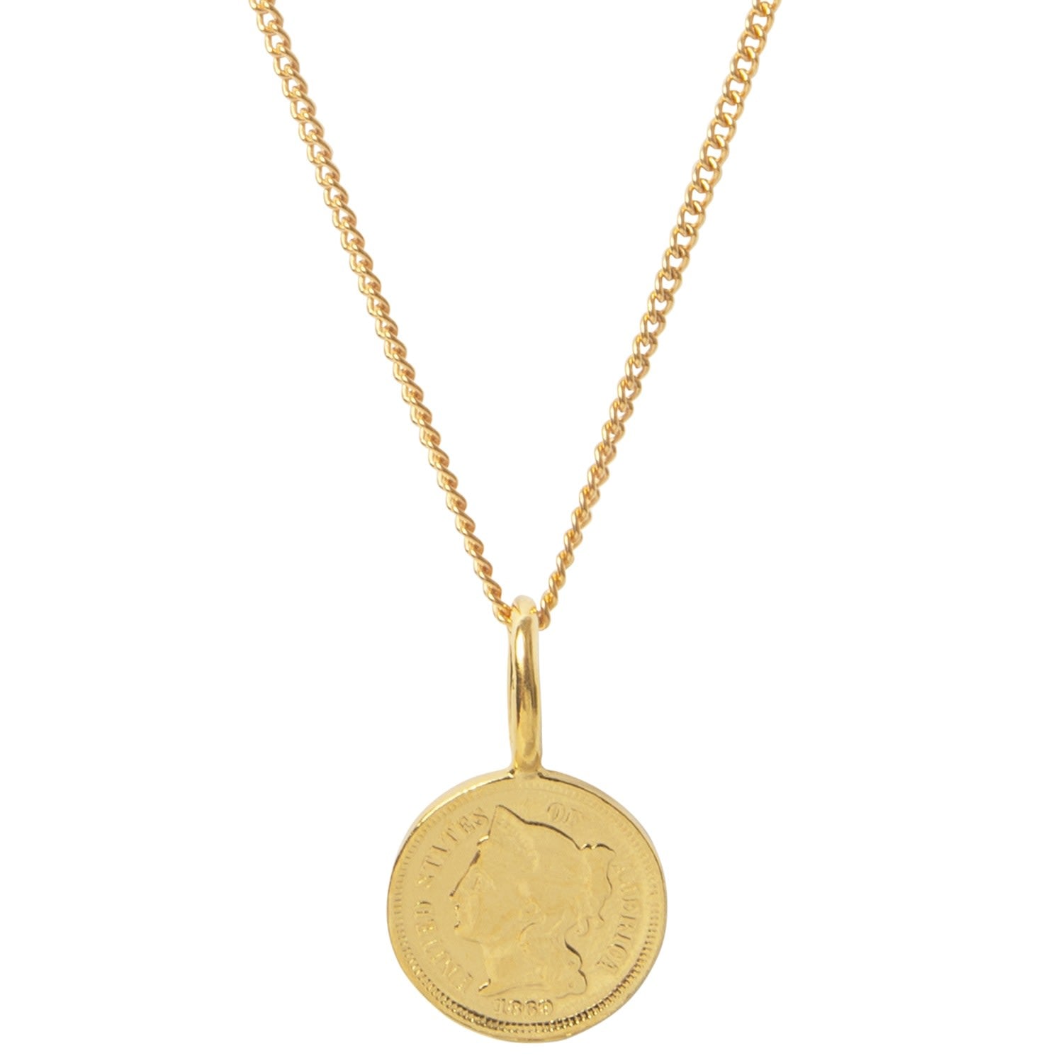 American Coin Necklace In Yellow Gold Plate