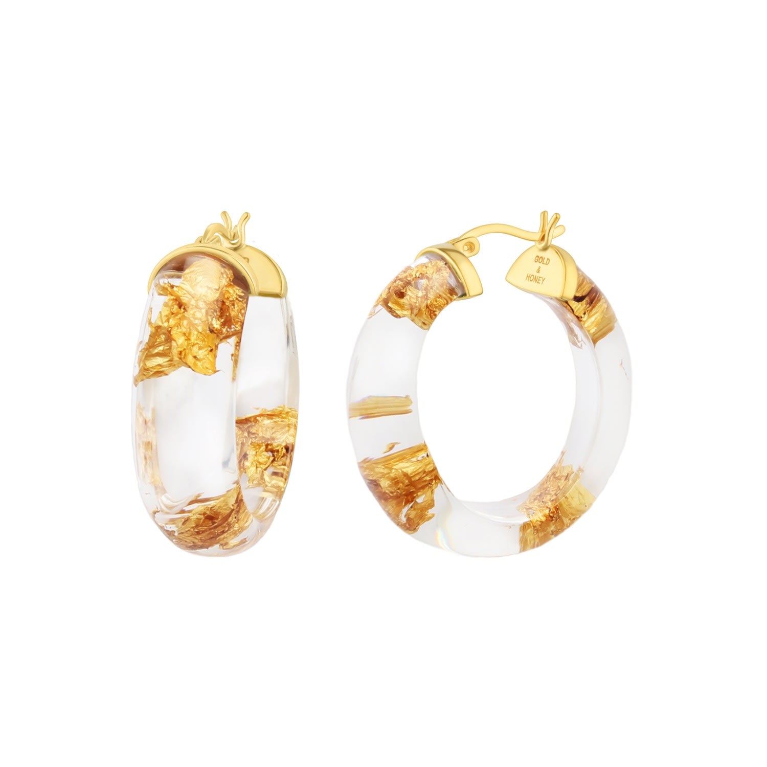 Gold Leaf Huggie Hoop Earrings In Clear