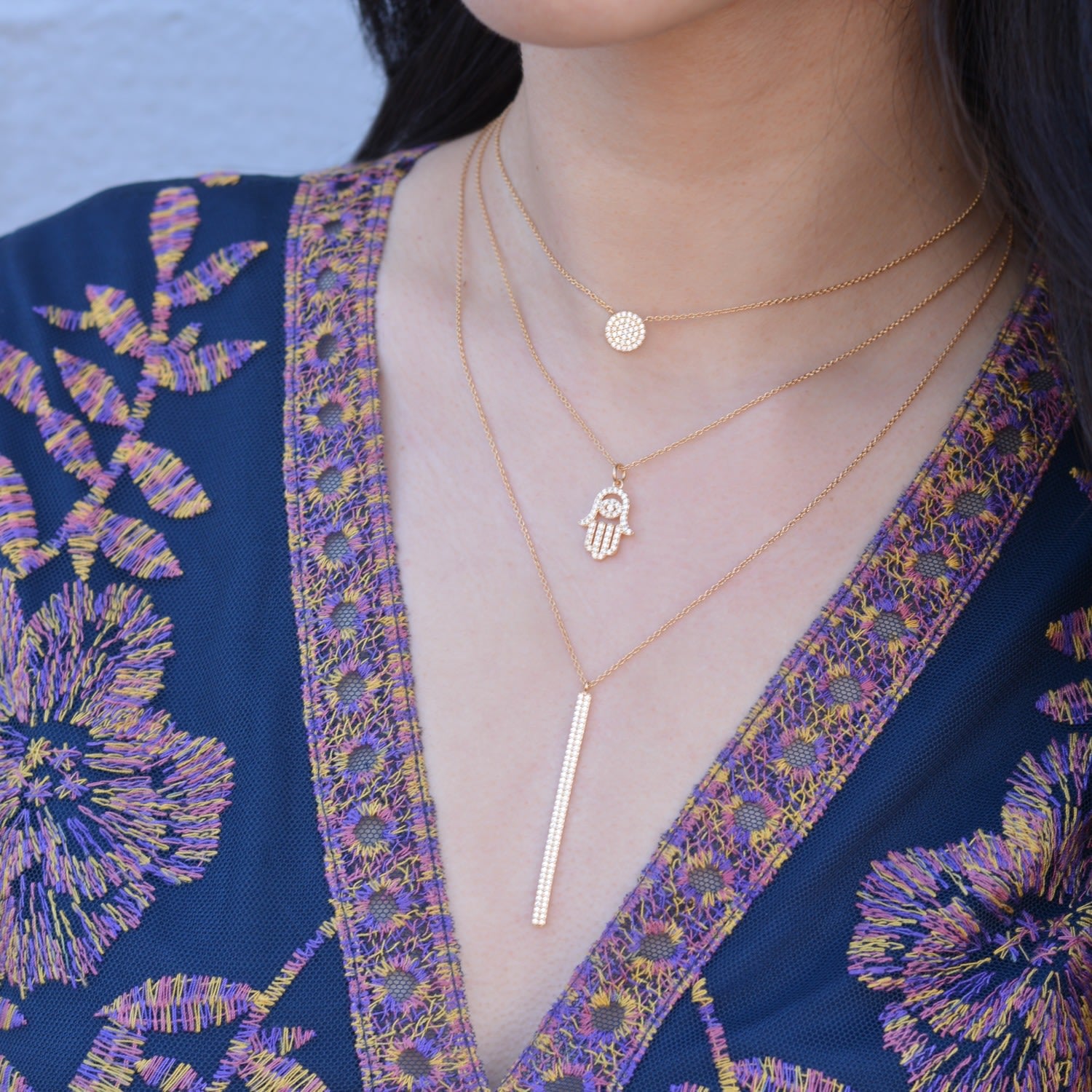 Hamsa Crystal Necklace Gold