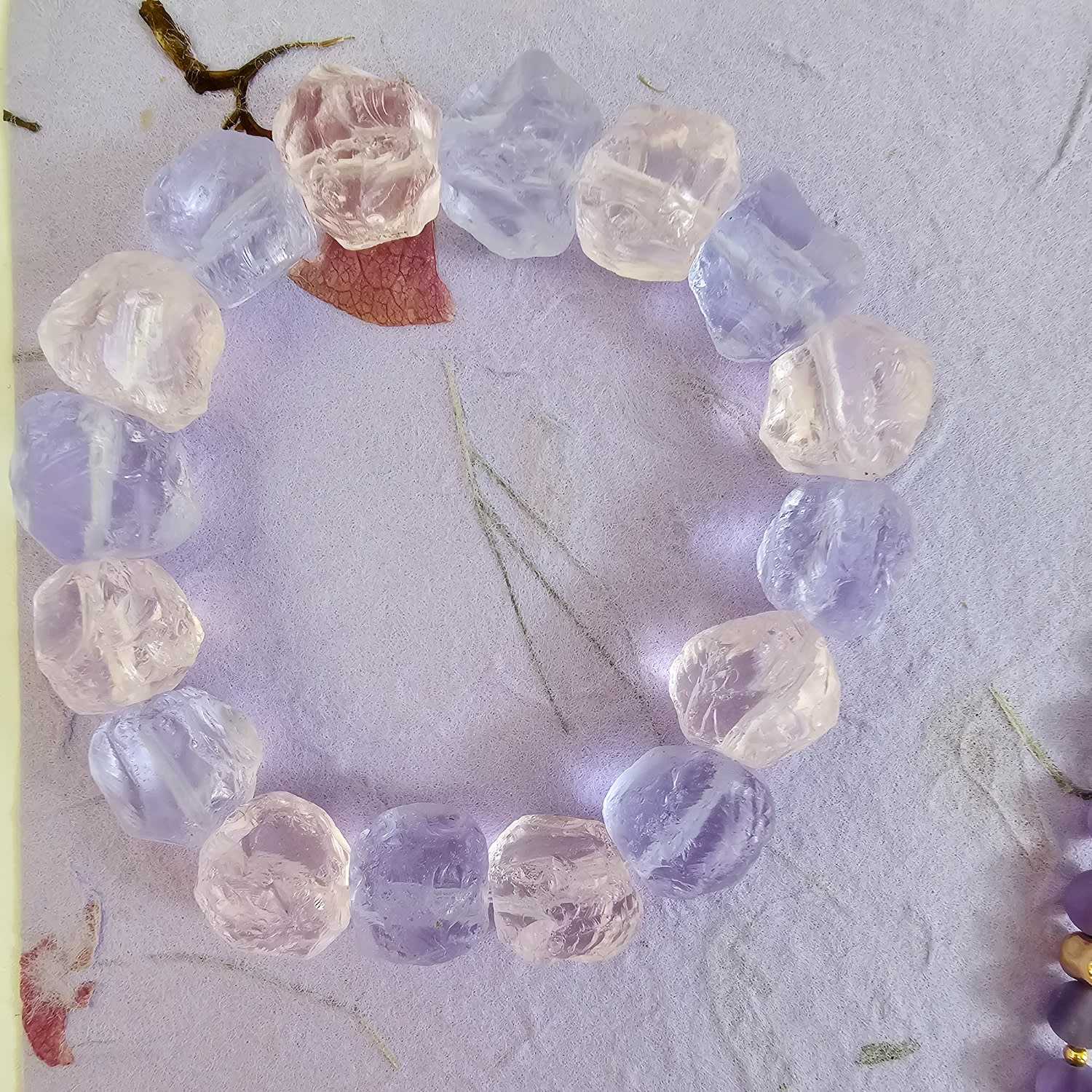 Nugget Amethyst And Rose Quartz Stretchy Bracelet