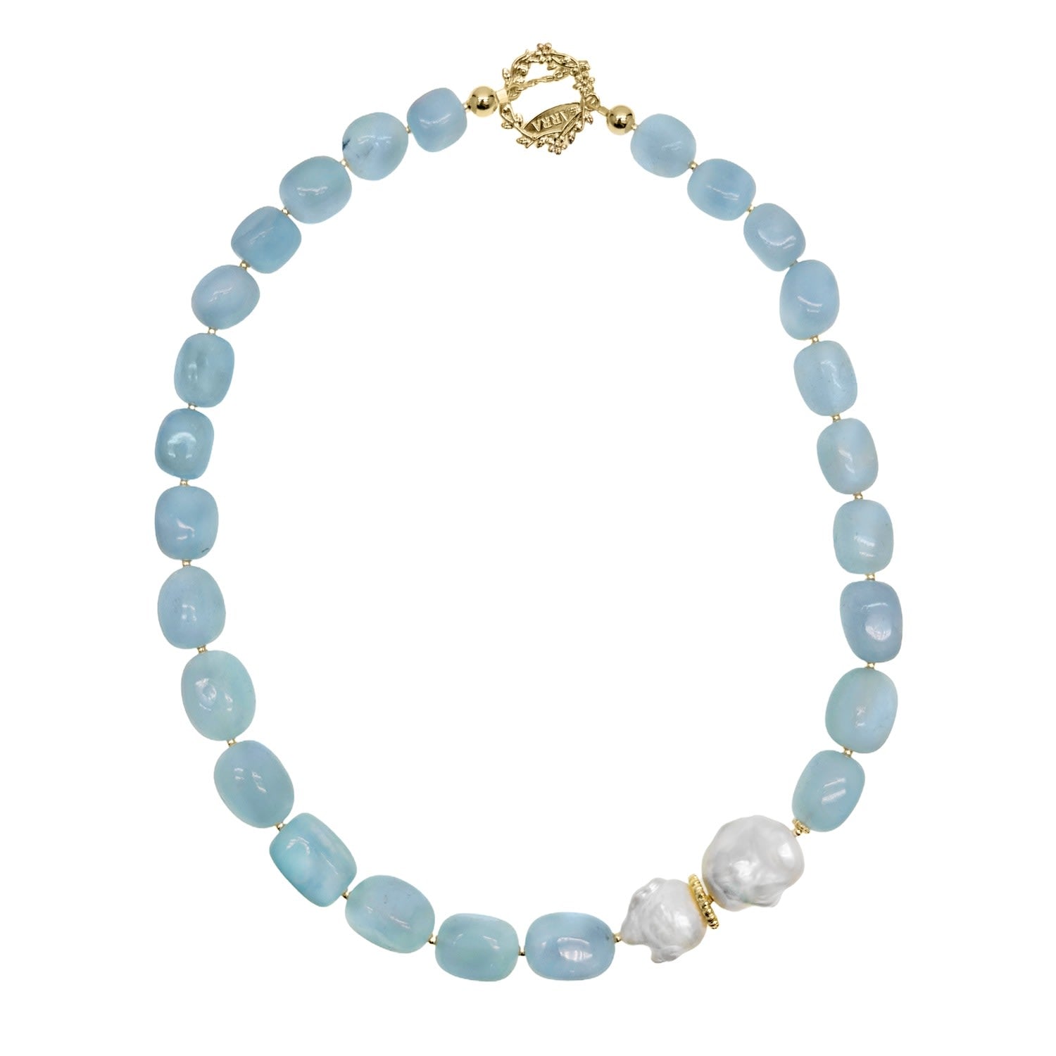 Nugget Aquamarine With Natural Baroque Pearls Necklace