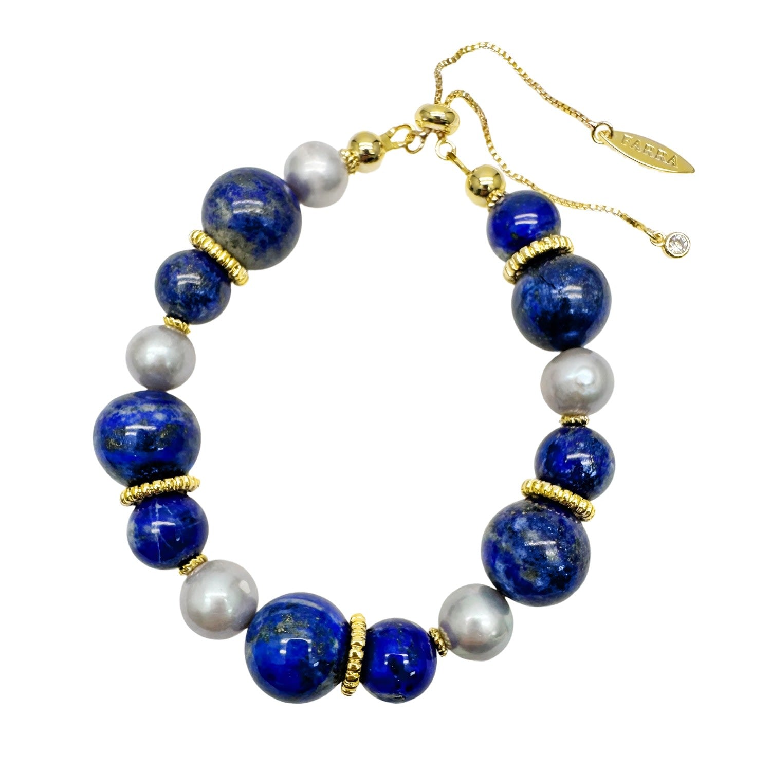 Nugget Blue Lapis With Gray Freshwater Pearls Adjustable Bracelet