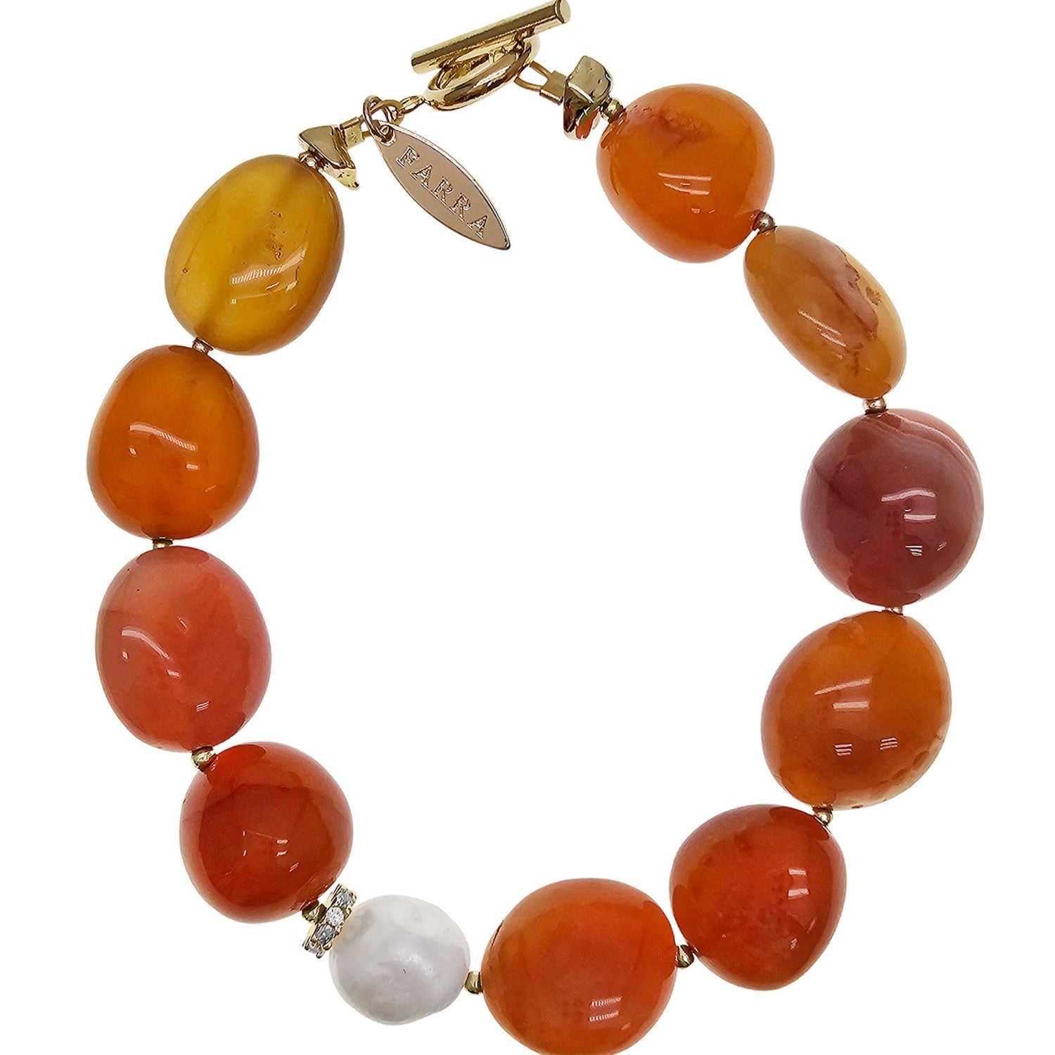 Nugget Orange Agate With White Pearl Bracelet