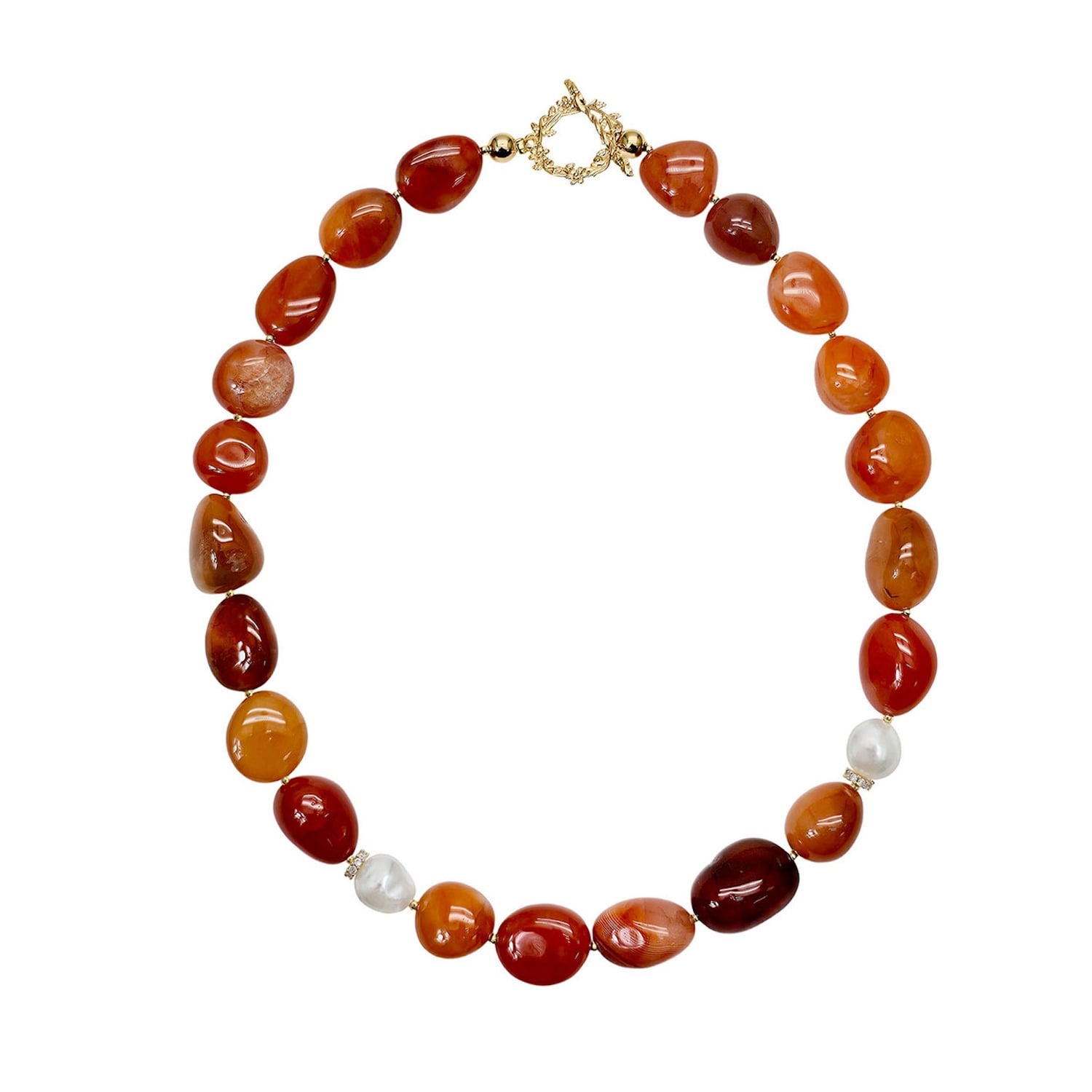 Nugget Red Agate With Freshwater Pearls Choker