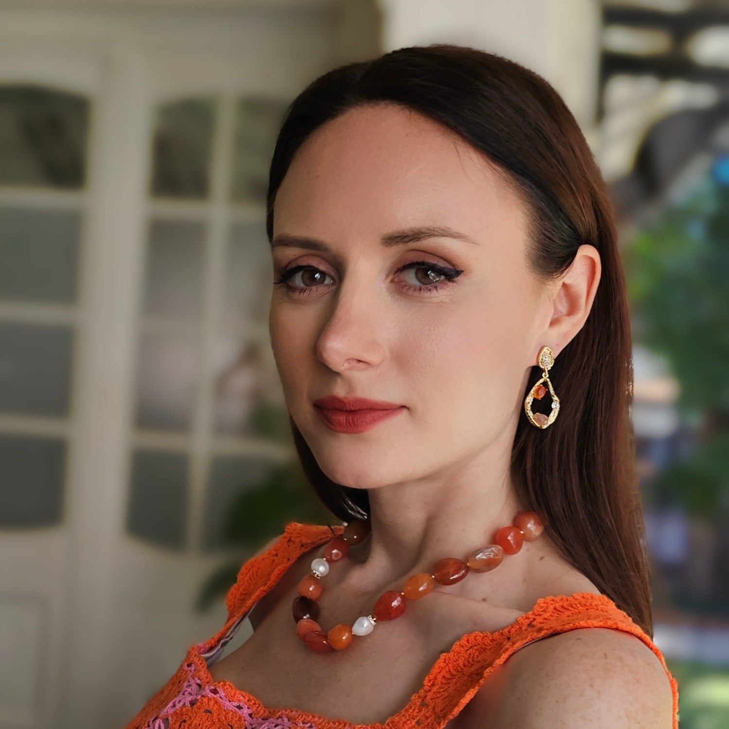 Nugget Red Agate With Freshwater Pearls Choker