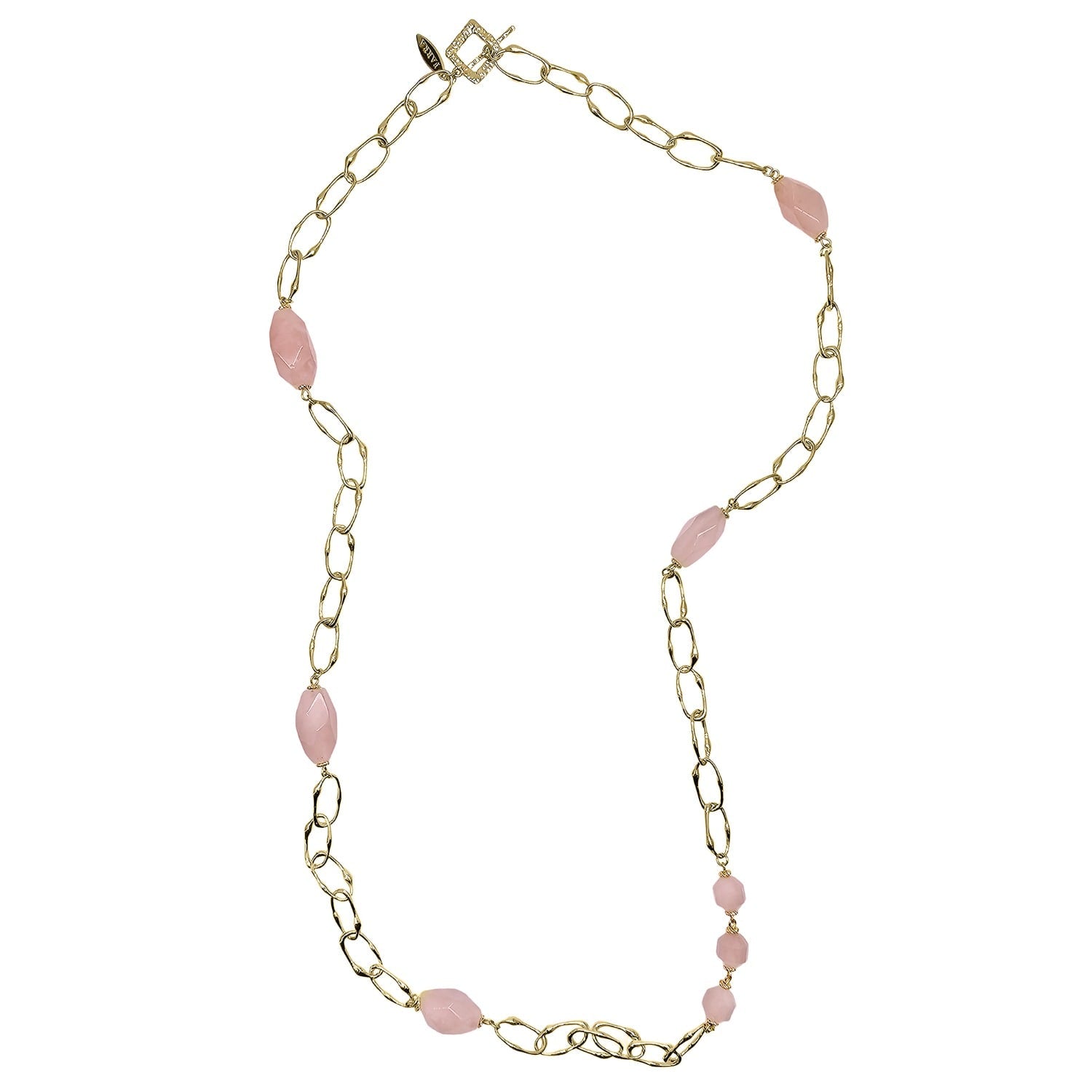 Nugget Rose Quartz With Chain Long Necklace
