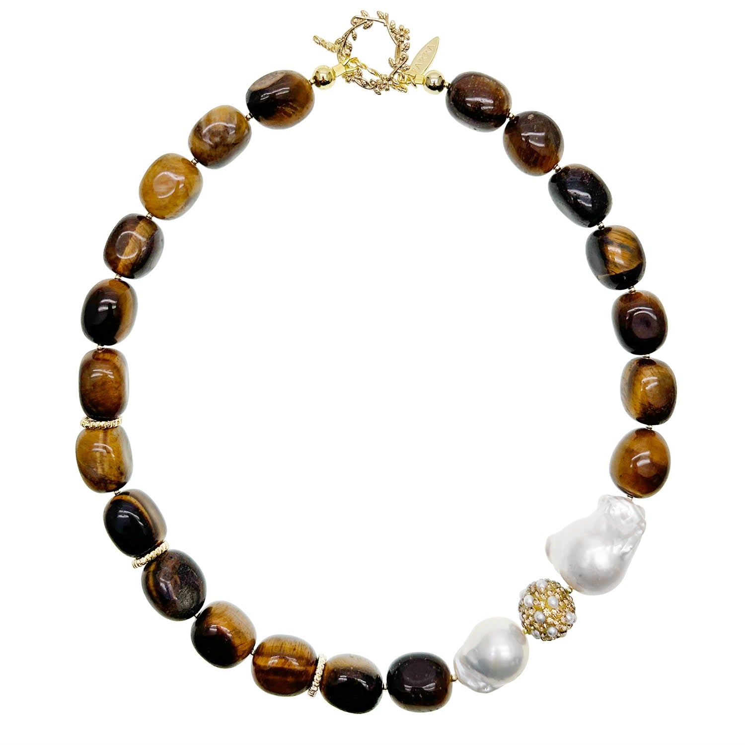 Gorgeous Tiger Eye With Baroque Pearls Necklace