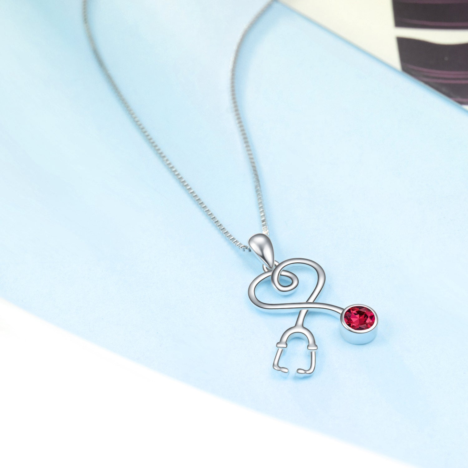 Nurse Doctor Stethoscope Necklace 925 Sterling Silver with Charm Pendant