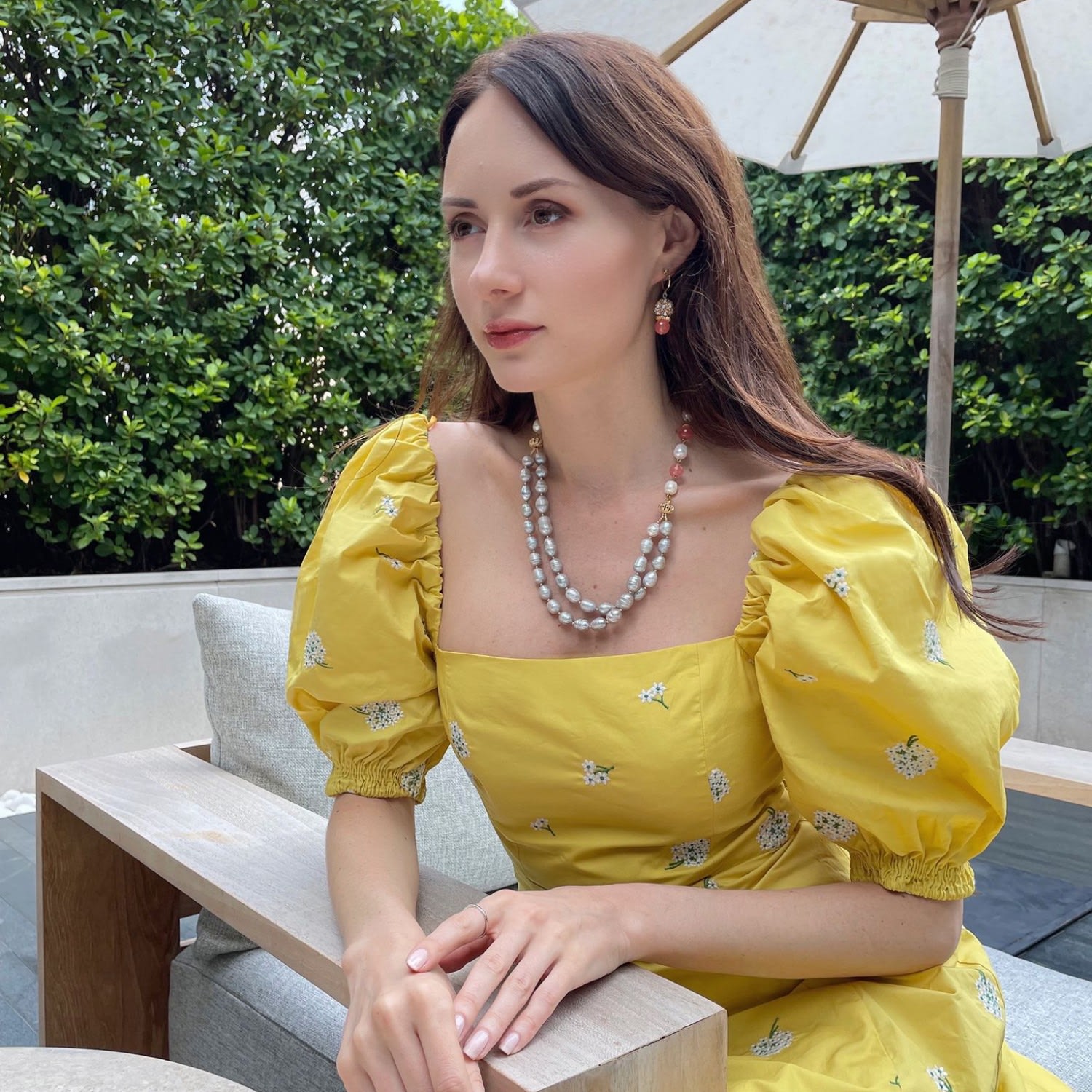 Grey Freshwater Pearls With Watermelon Quartz Double Strands Necklace