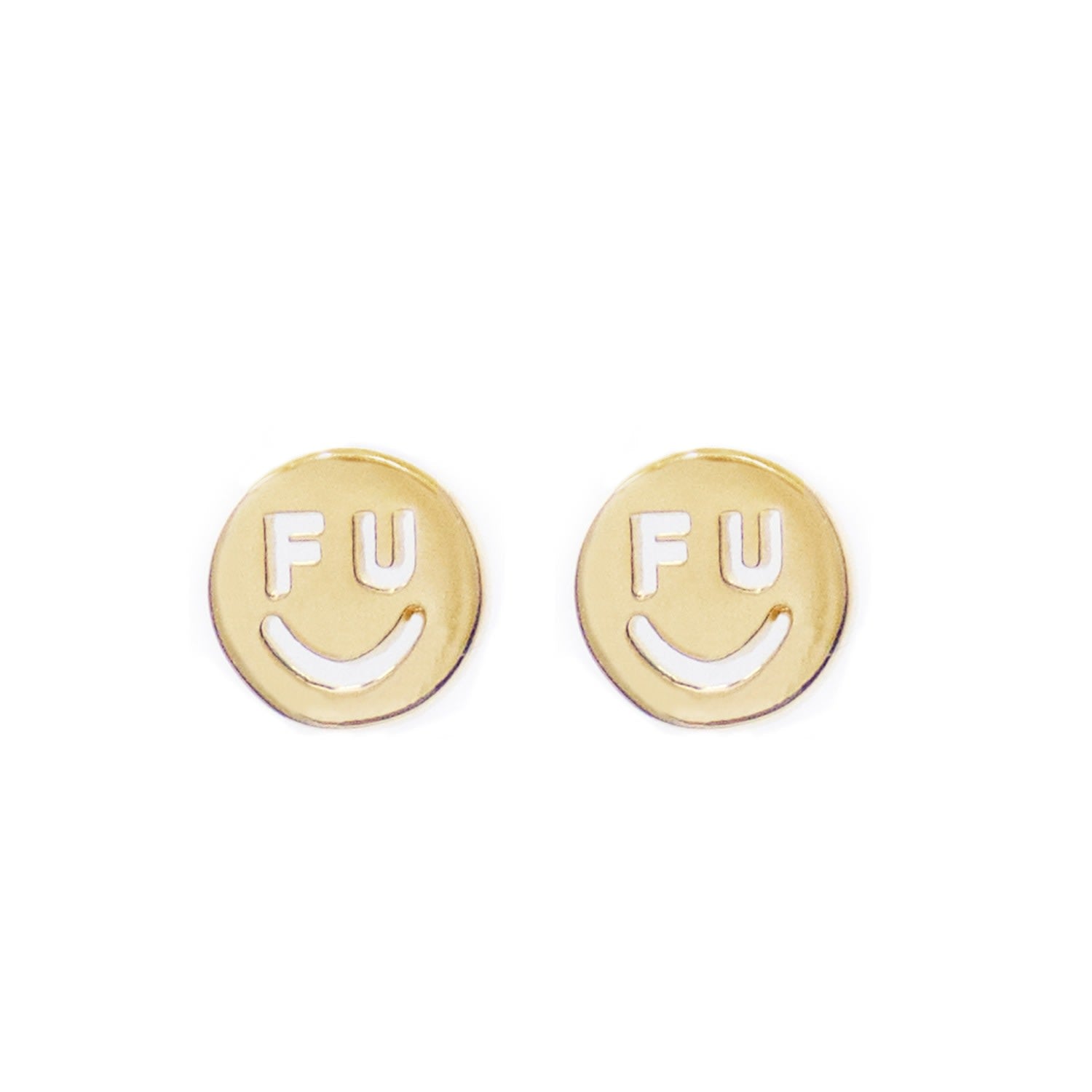 F U Happy Face Earrings Gold