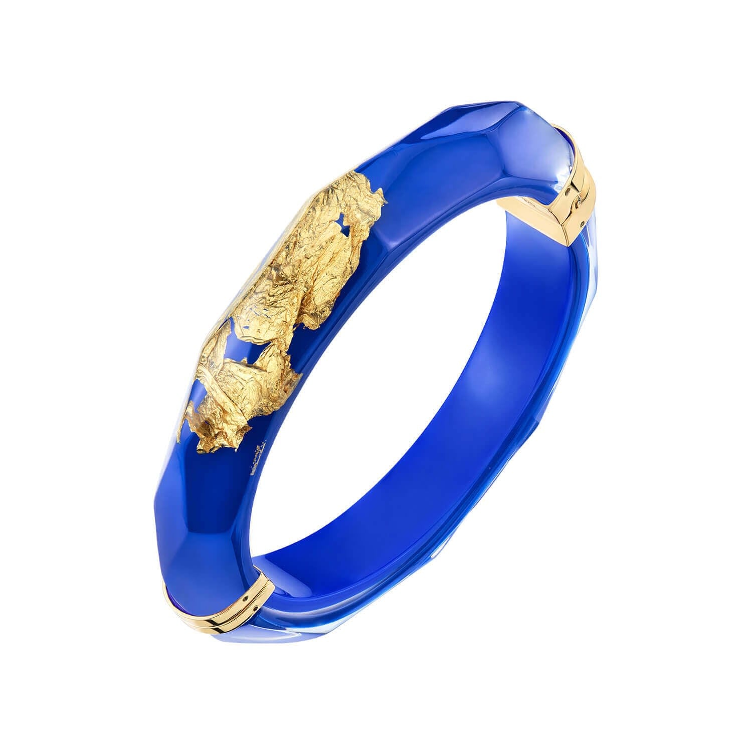 24K Gold Leaf Lucite Bangle In Royal Blue