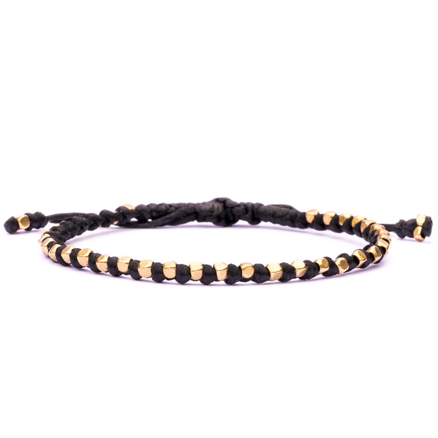 Minimal Brass And Black Rope Bracelet For Women