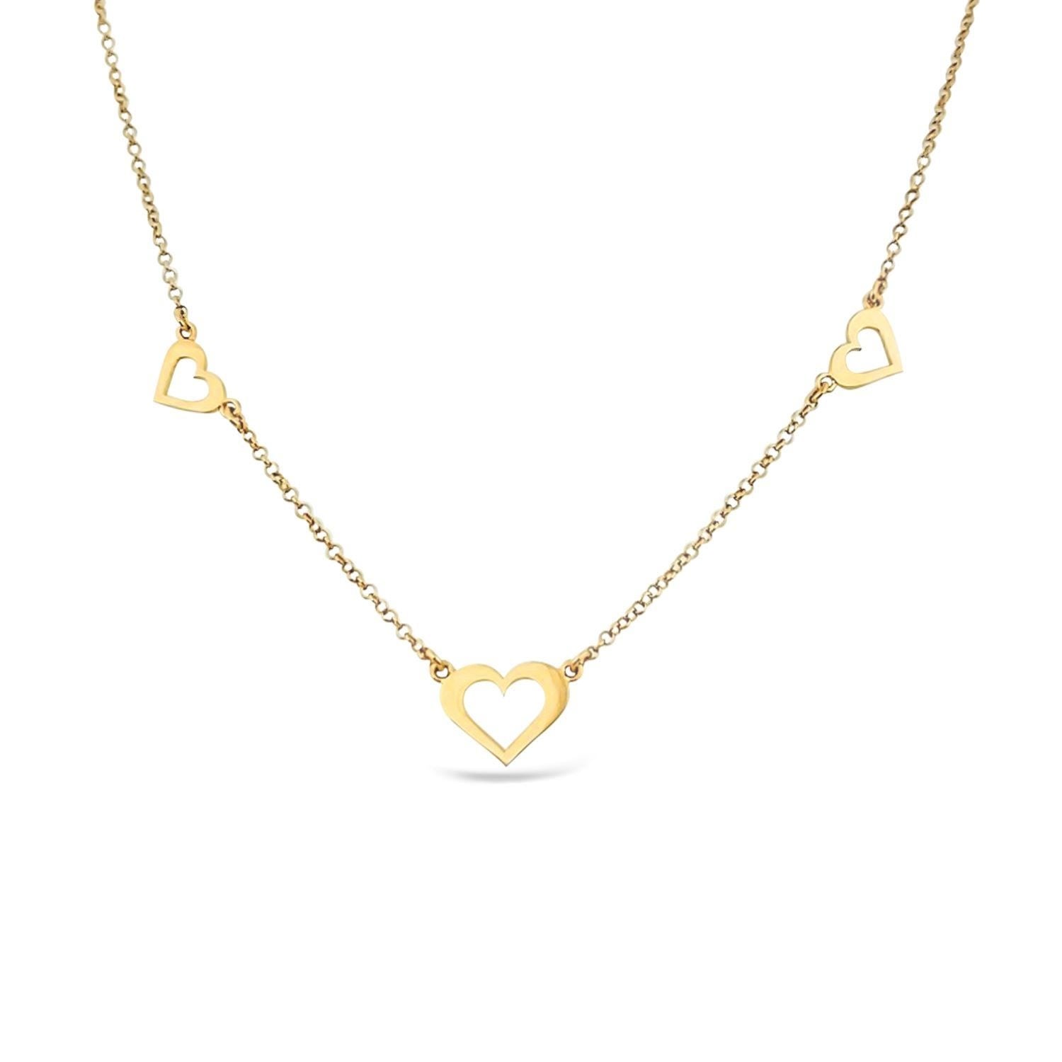 Three Open Hearts Necklace - Gold