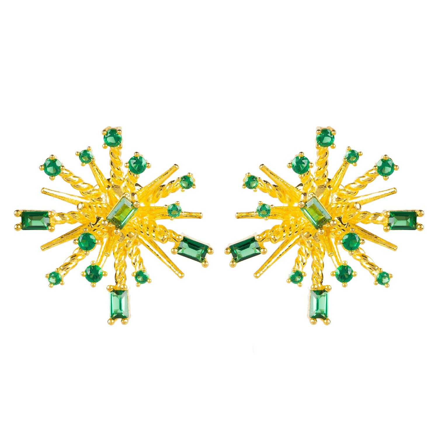 Cosmic Bang Baguette Cz Stud Earrings Green Cz
