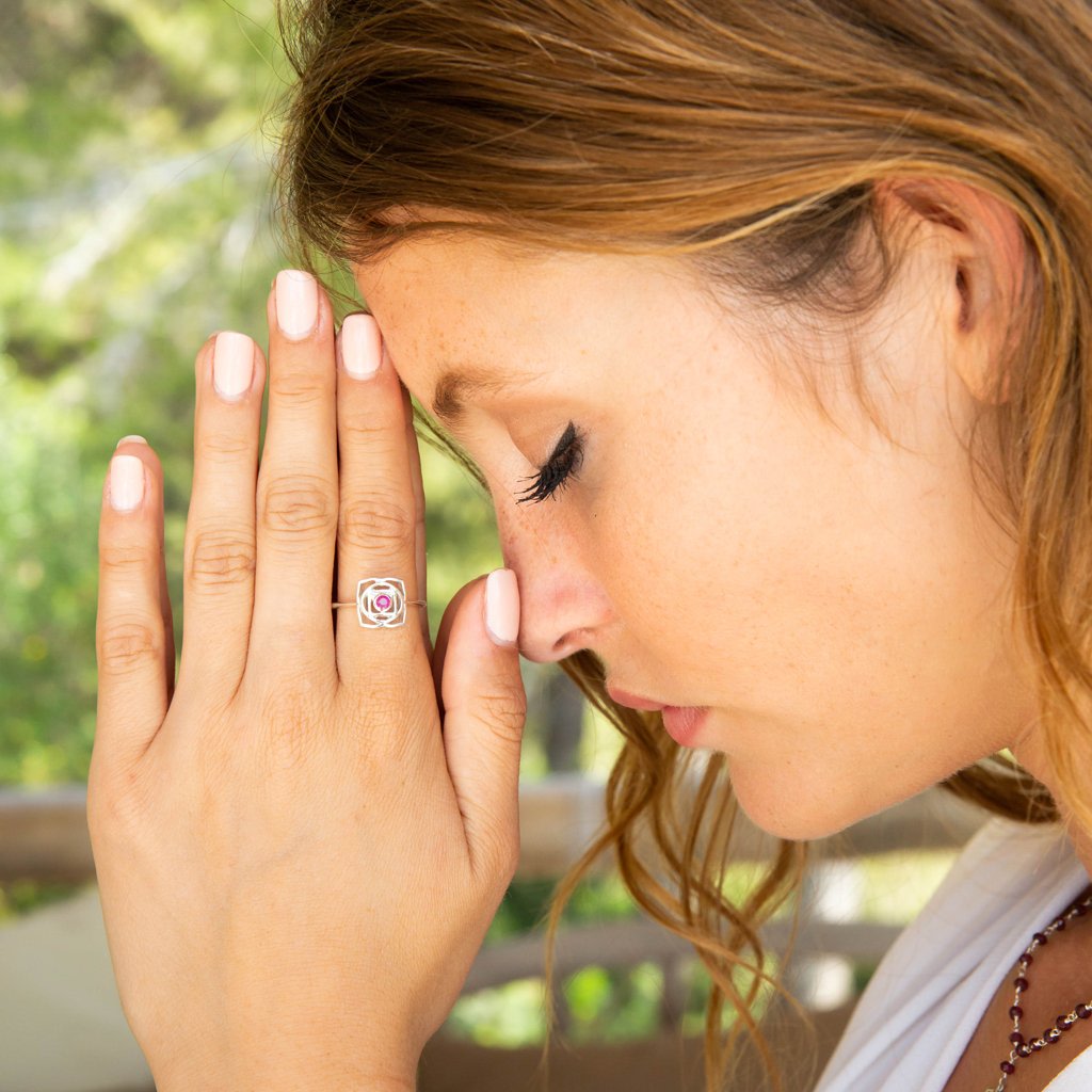 Root Chakra Silver Ring - Ruby