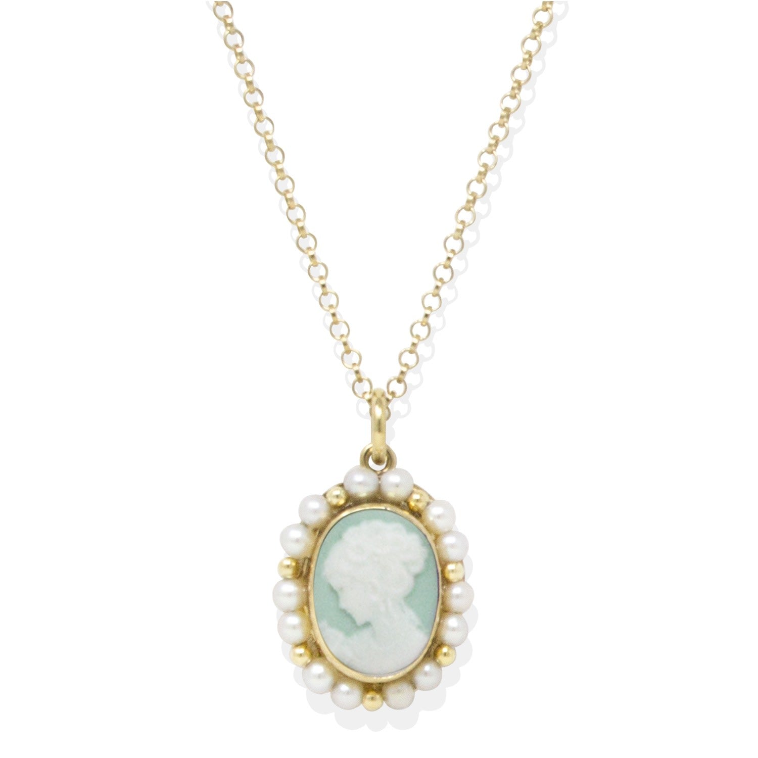Little Lovelies Gold-Plated Green Cameo Pearly Necklace