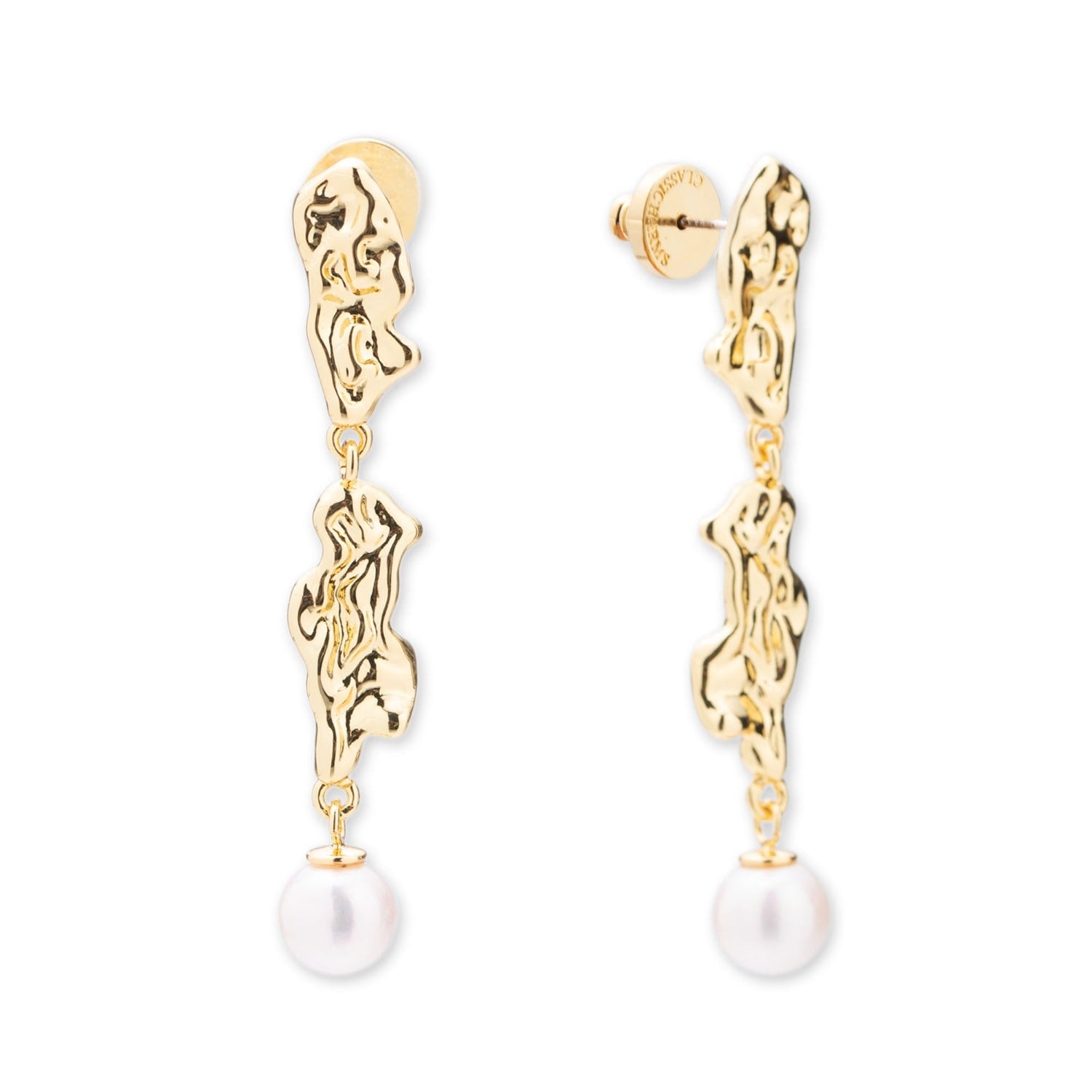 Nyla Gold Molten Freshwater Pearl Drop Earring