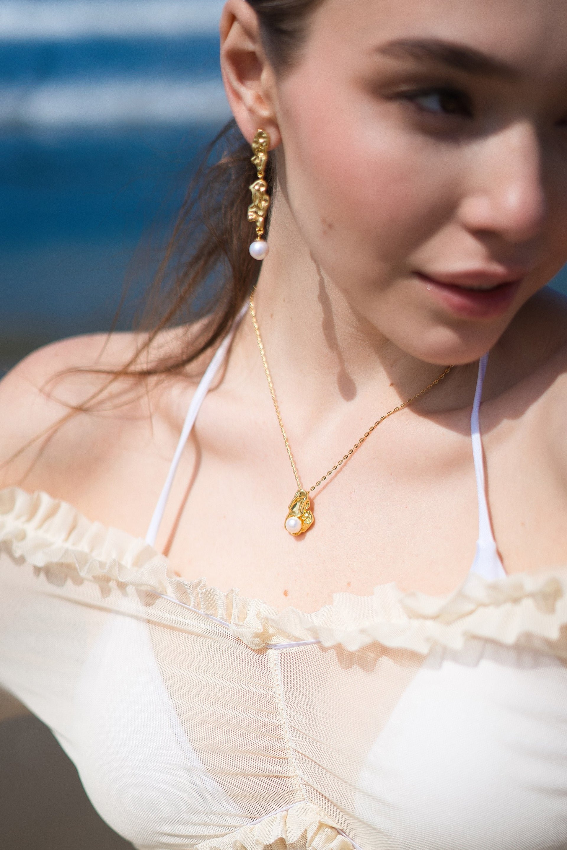 Nyla Gold Molten Freshwater Pearl Pendant Necklace