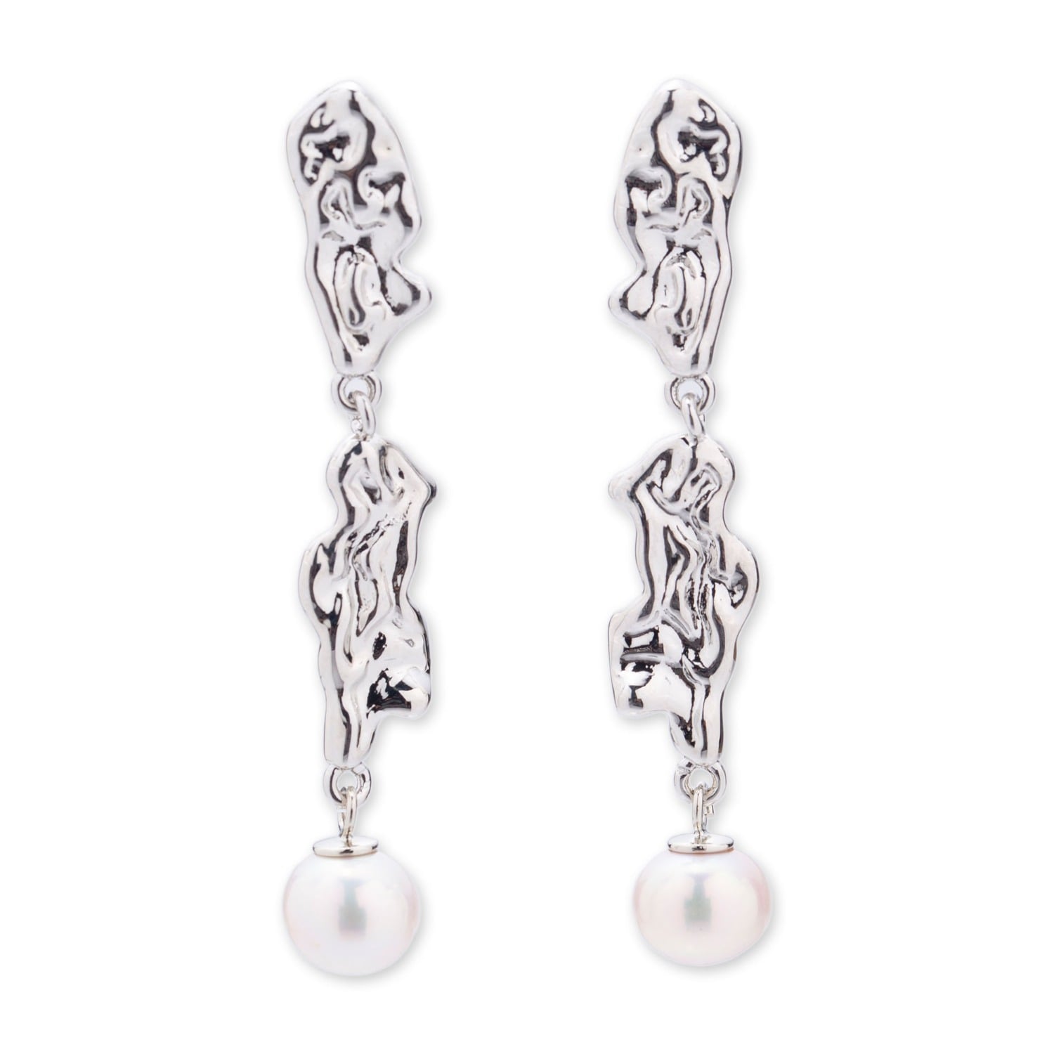 Nyla Silver Molten Freshwater Pearl Drop Earring