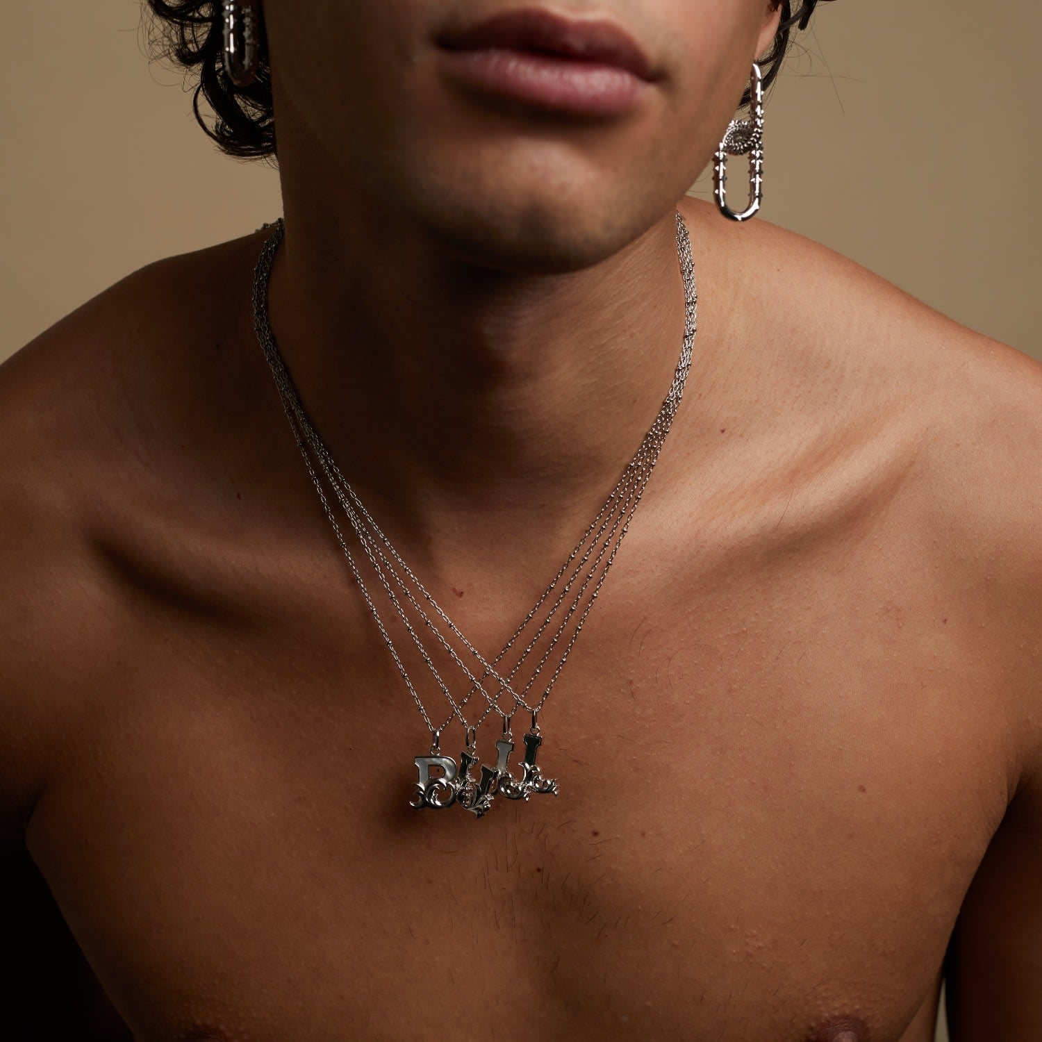 Solid Silver L Initial Necklace With Green Marble