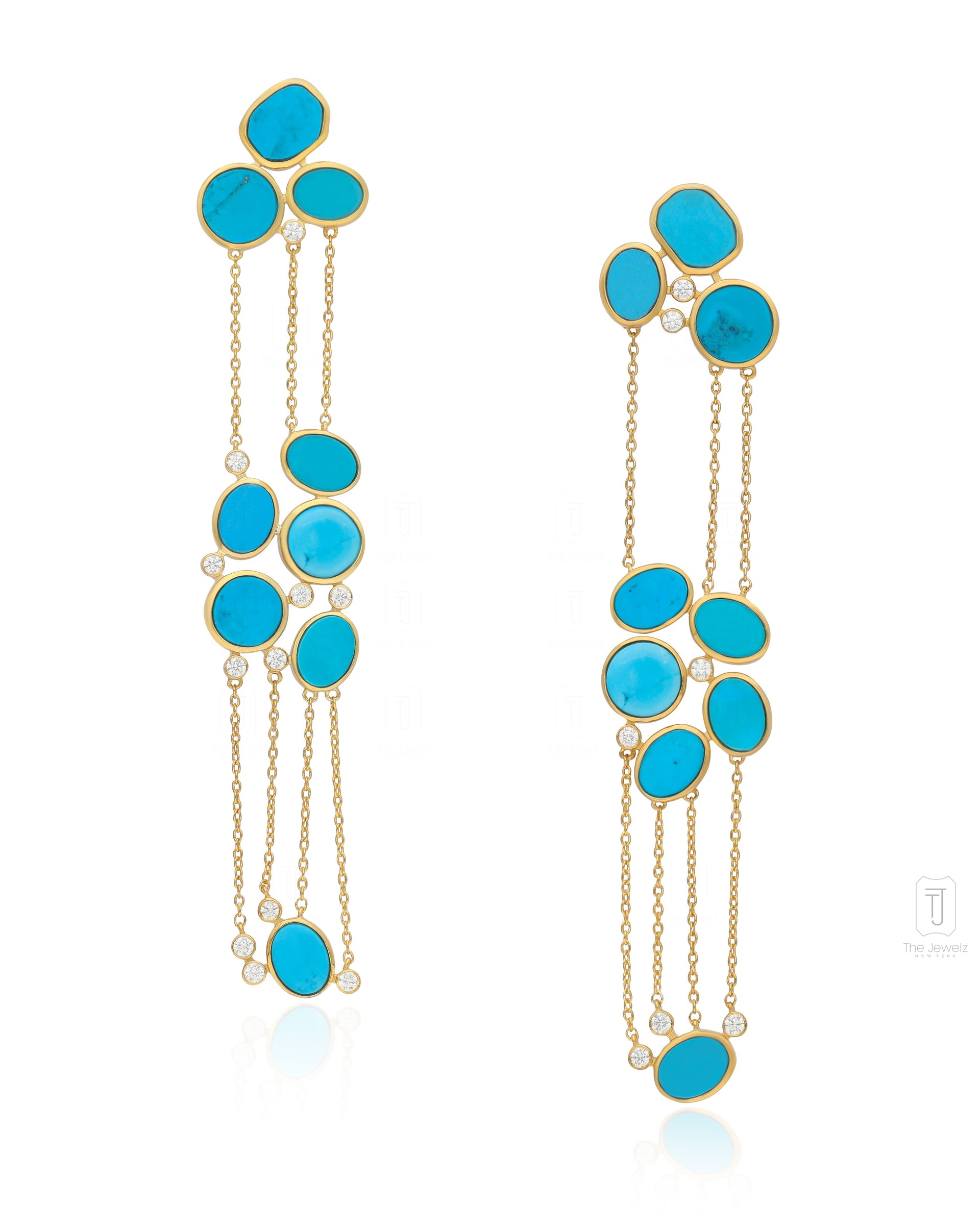 Nyra Turquoise Disc Long Earrings In Silver