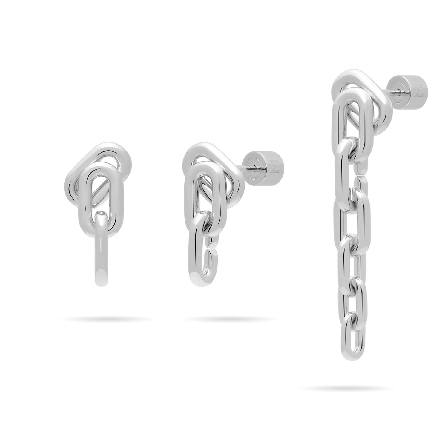 Long Or Short Convertible Link Chain Dangle Earrings - Silver